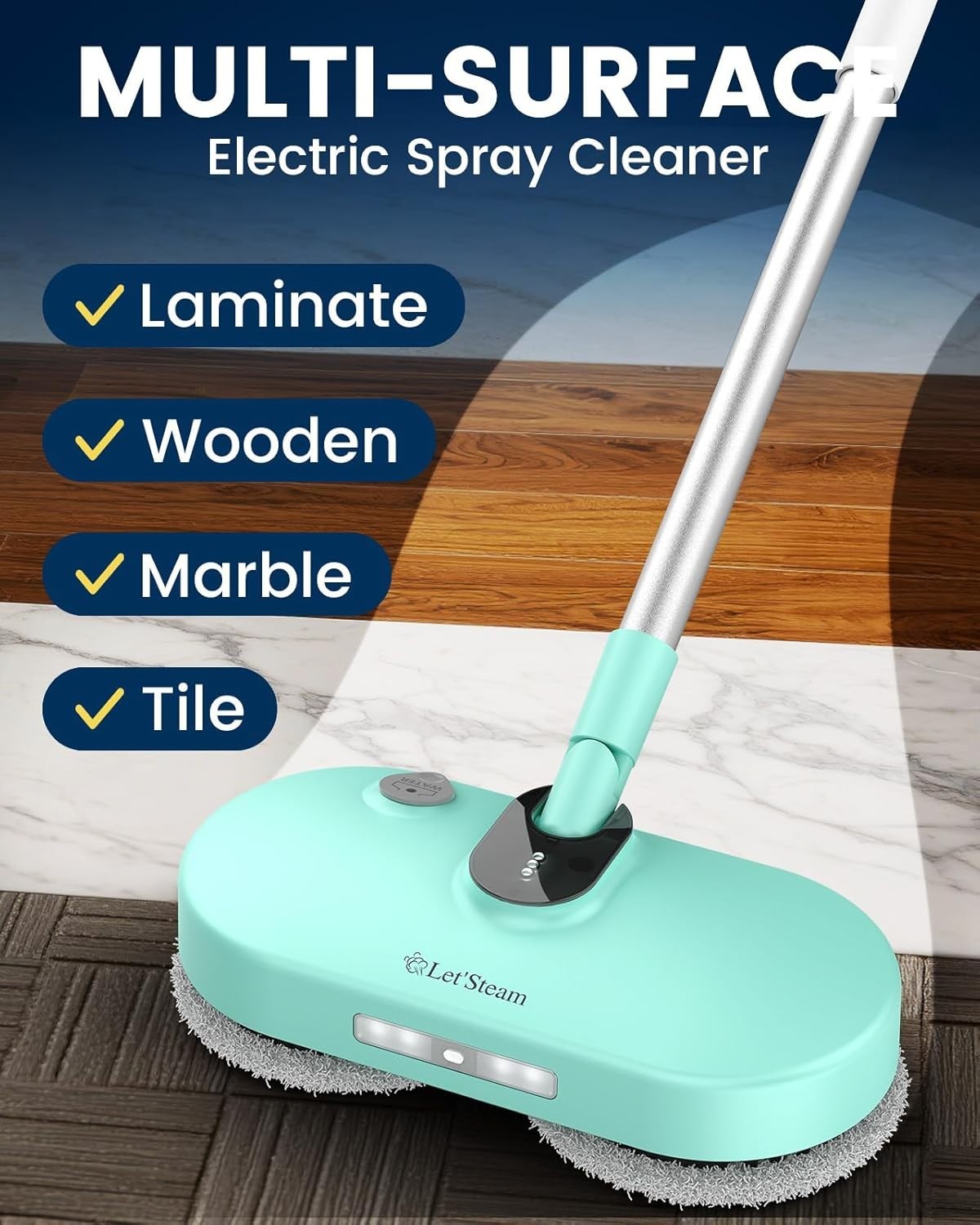 Cordless Electric Mop Dual-Motor Spin Powerful 2600mAh Led Headlight 350 ml tank