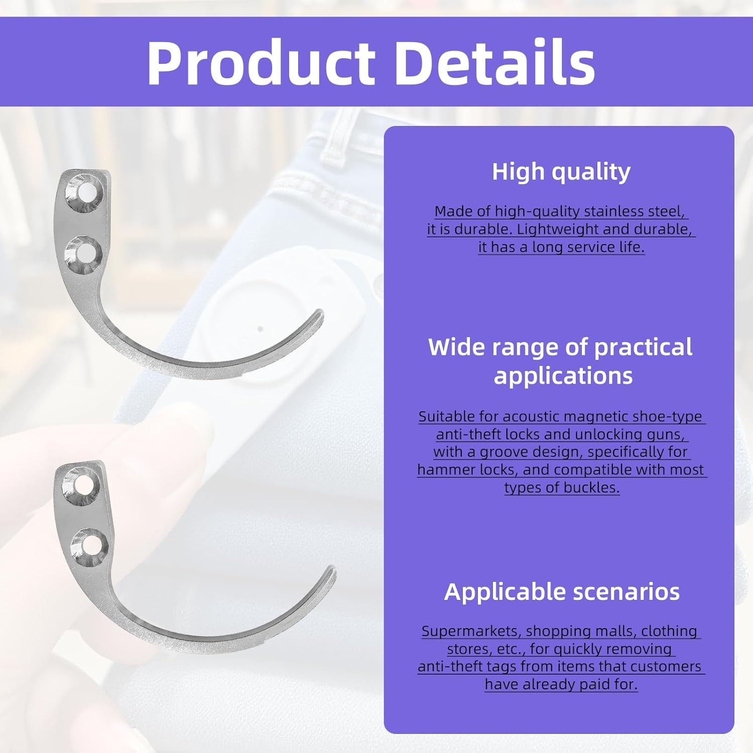 6Pcs Stainless Steel Hooks, Metal Tags Removal Tool for Supermarket Accessories