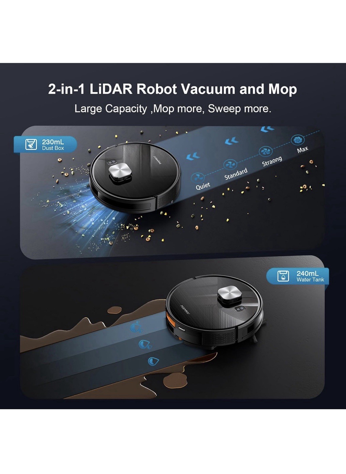 MAMNV Robot Vacuum And Mop, 11500 Pa Suction, 2 In 1 Robotic Vacuum With Smart