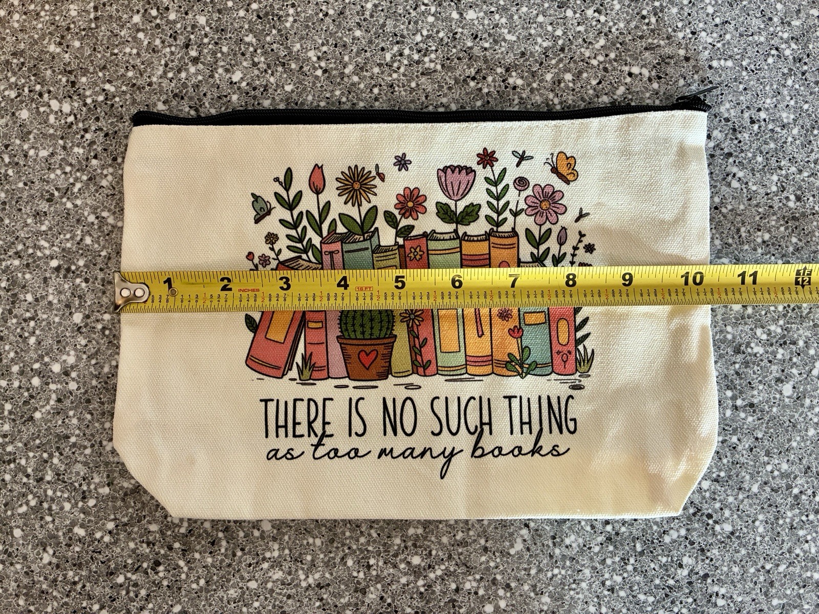 NWOT “There Is No Such Thing As Too Many Books” Book Tote Bag & Zippered Pouch