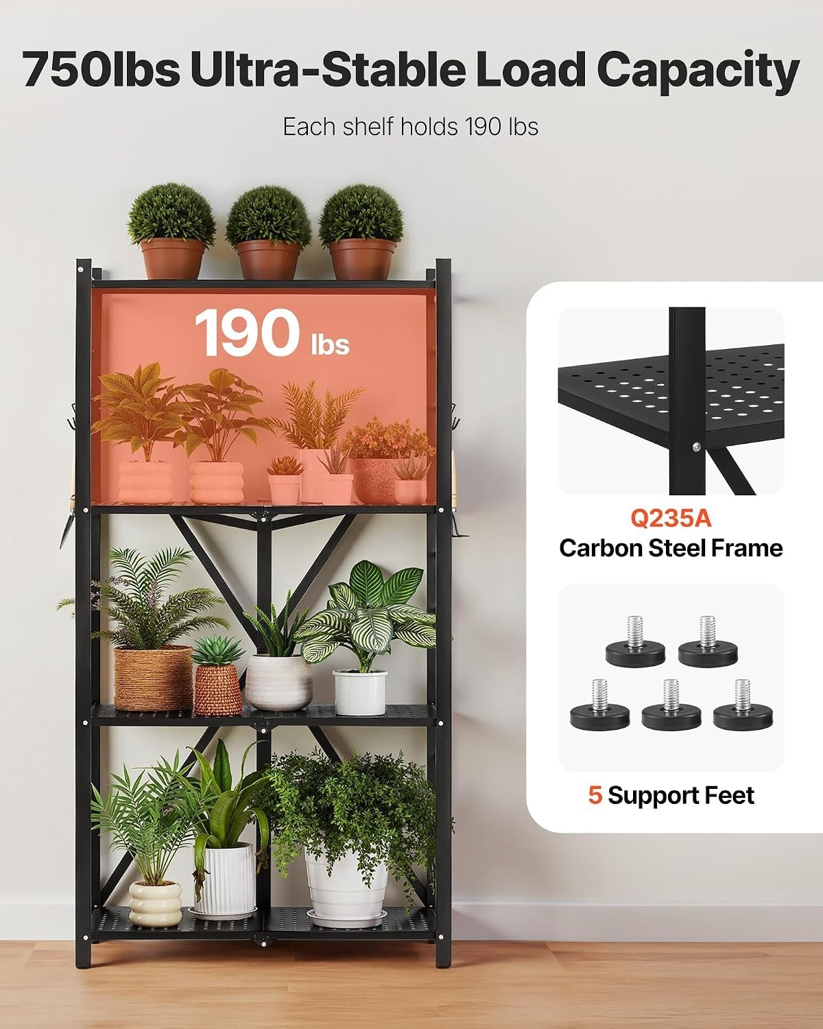 VEVOR 4-Tier Foldable Storage Shelf, 28W x 13D x 54H Inch Metal Rack Shelves