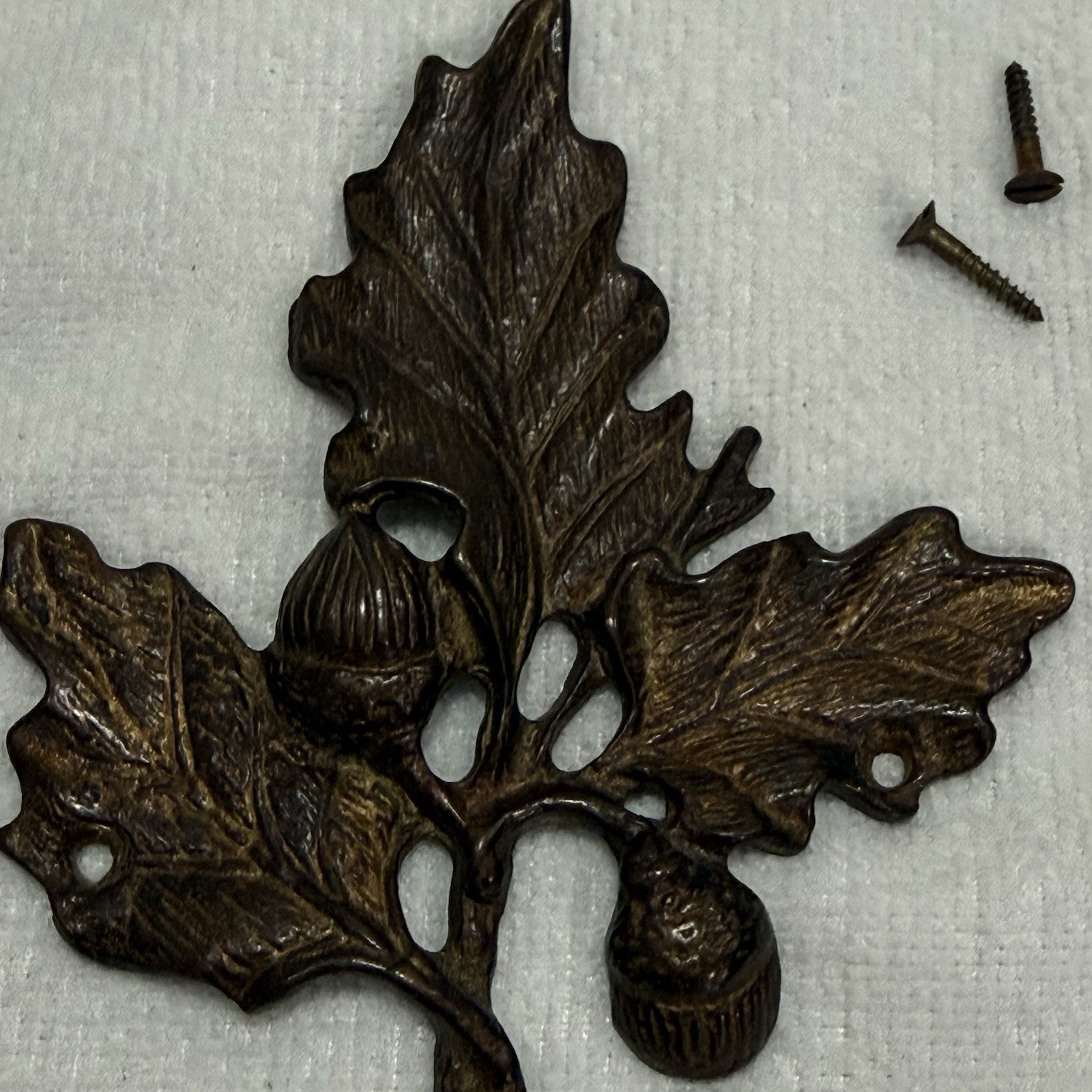 Vintage Restoration Hardware Cast Iron Acorn Leaf Wall Hook Double Coat Bronze