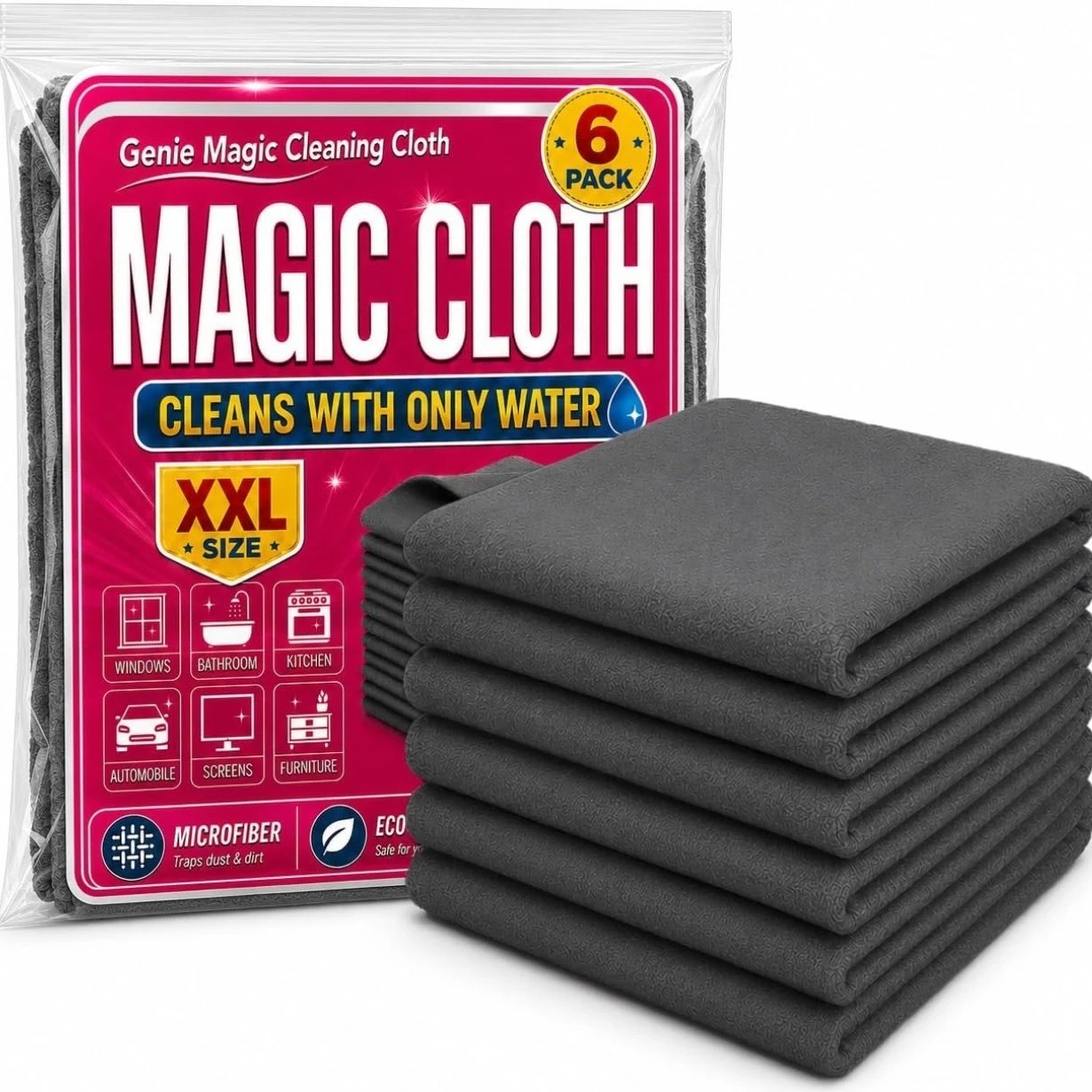 6 Pack Genie Magic Cleaning Cloth Microfiber Cleaning Cloth Reusable 12x16inches