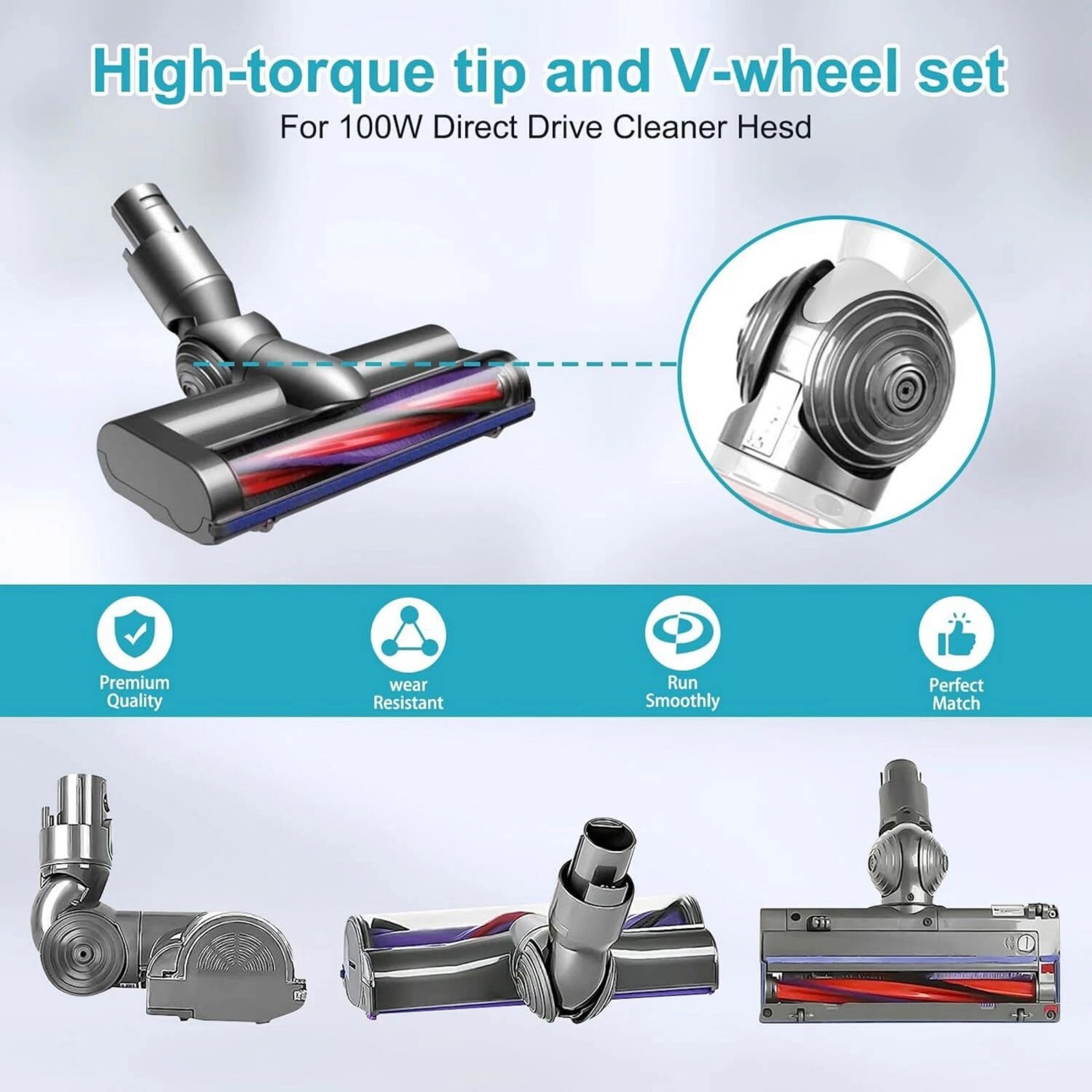 Complete High Torque Head Connector Set for Dyson V10 V11 V15 G5 with Wheels