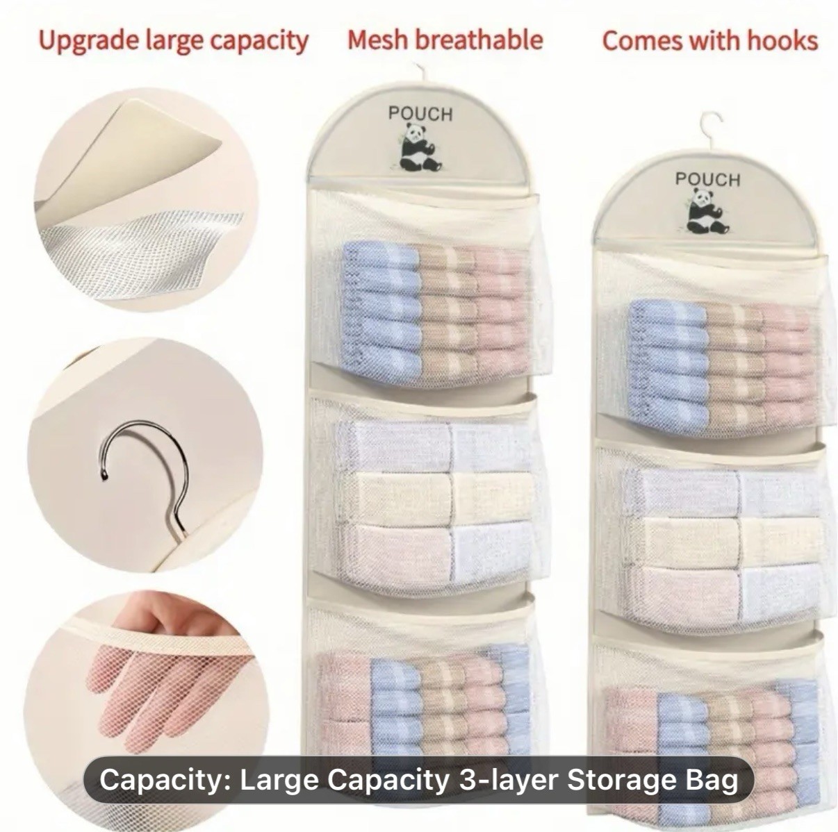 Single piece Triple-Layer Hanging Underwear , Socks , and Bra Mesh Storage Bag.