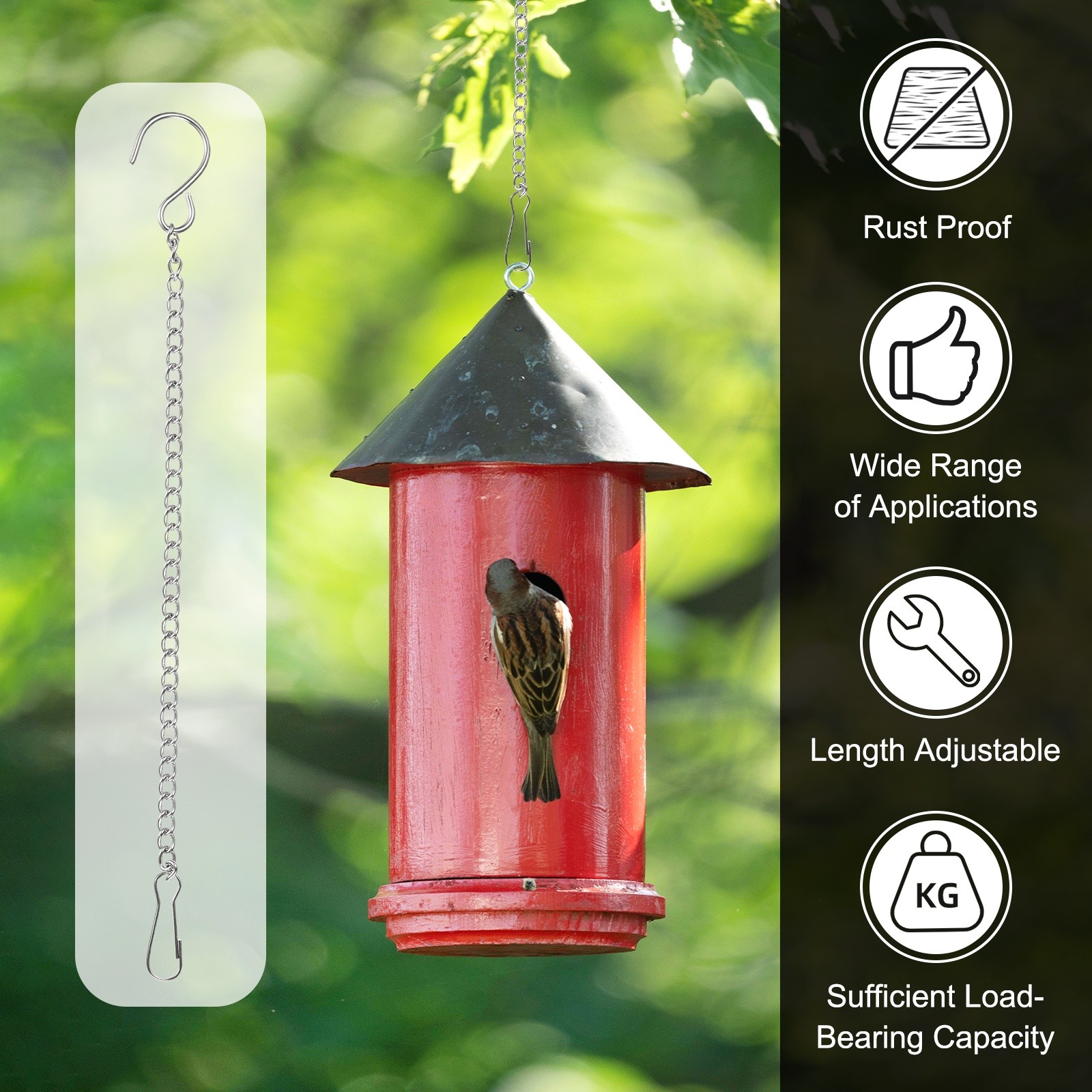 6Pcs 25cm/9.8in Hanging Chain with Hooks for Bird Feeder Planter Lantern Silver