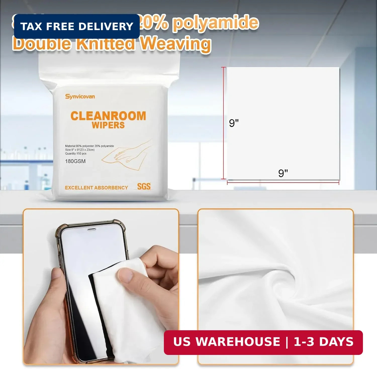 Microfiber Cloths 9″x9″(100 Pcs,180GSM) | Superfine Lint Free Cloths,Cleaning an