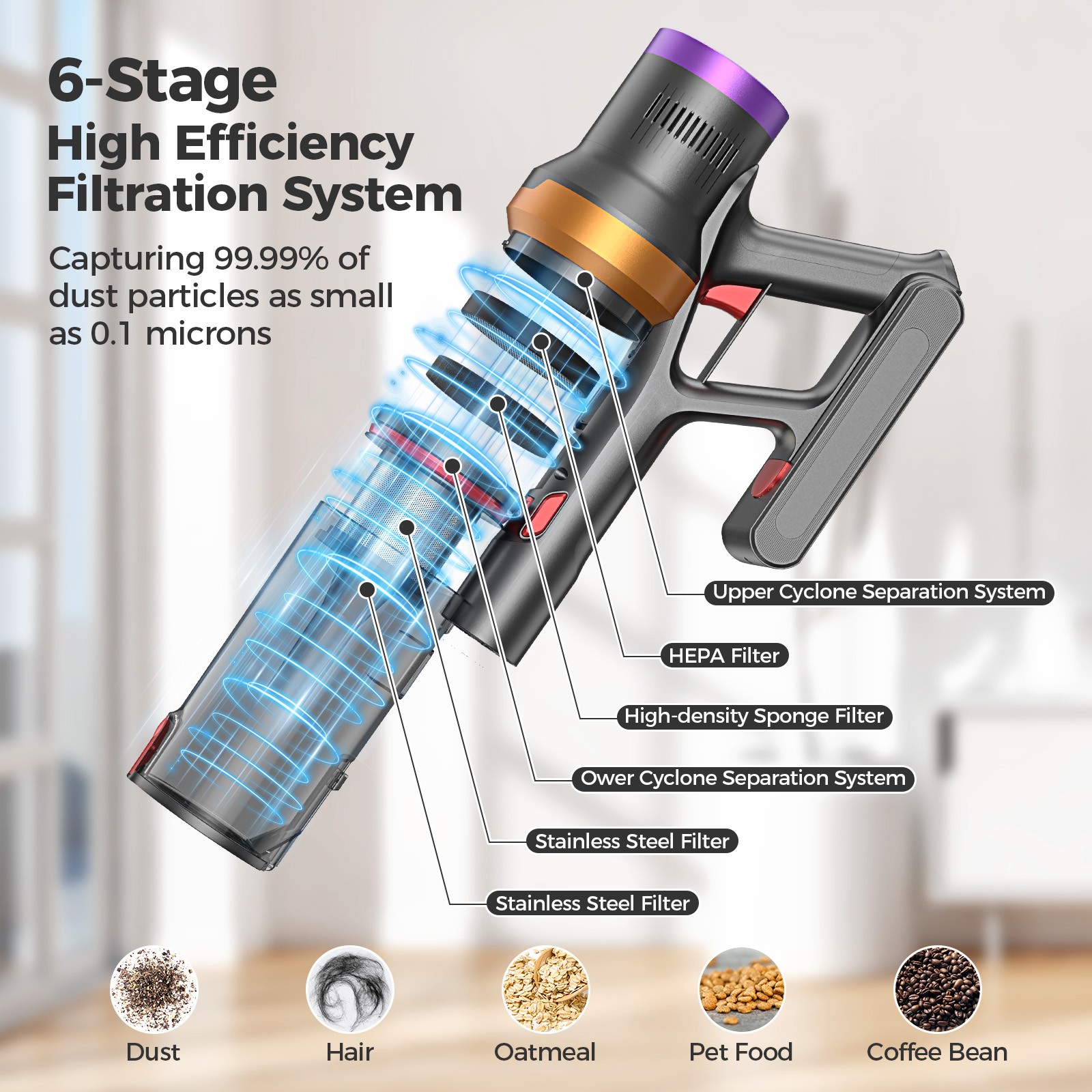 Cordless Vacuum Cleaner Stick Floor Vacuum 45min 45KPA Lightweight Rechargeable