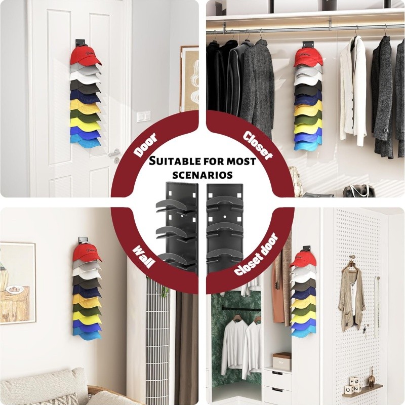 2x Hat Organiser Display Wall Mounted Hat Holder For Home Baseball Cap Rack US