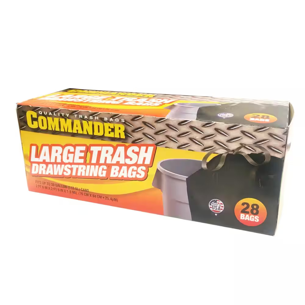 20 Gal. to 30 Gal. 1.0 Mil Black Drawstring Trash Bags 30 In. X 33 In. Pack of 2