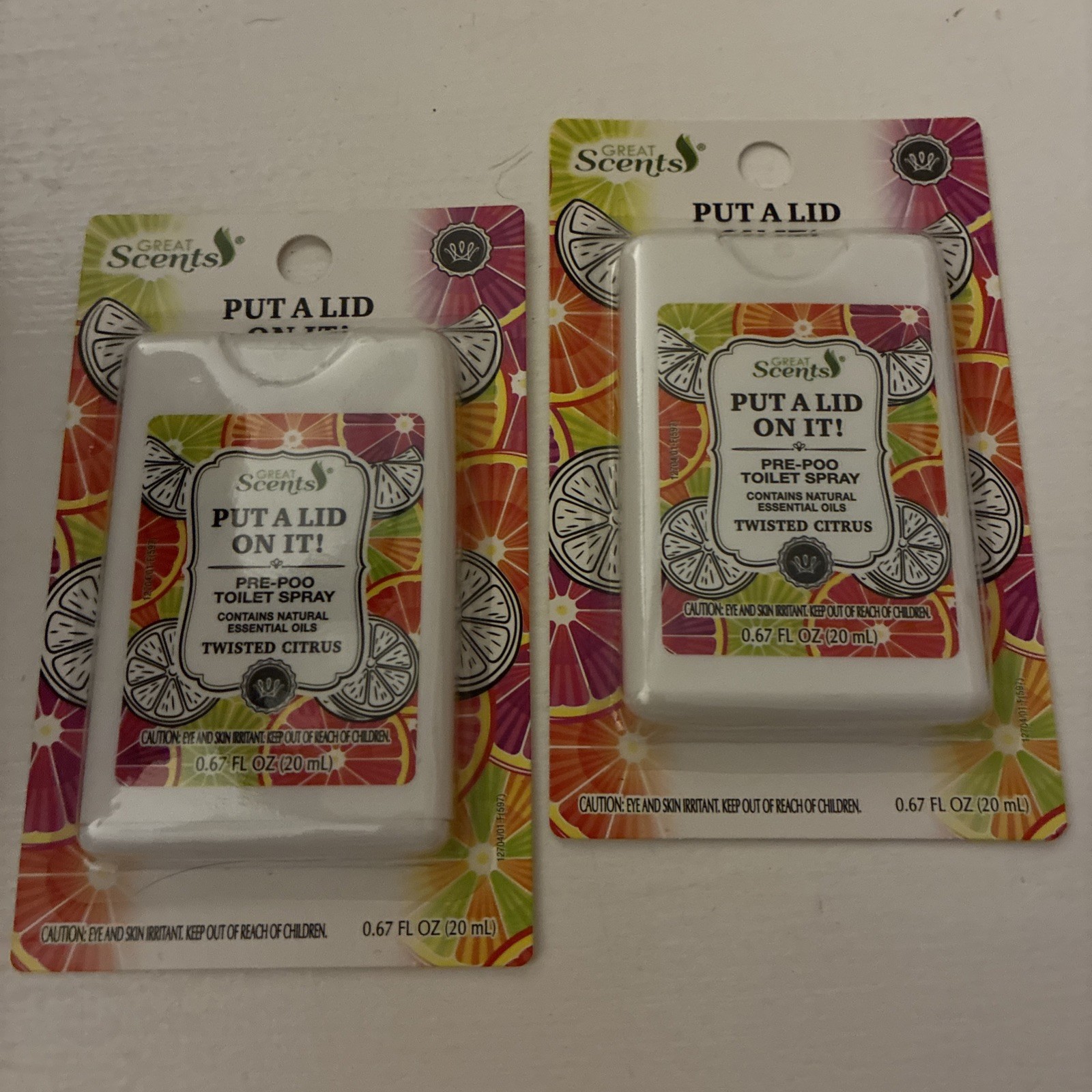 2 Pre Poo Before You Go Toilet Sprays TWISTED CITRUS Flat Pocket TRAVEL SIZE