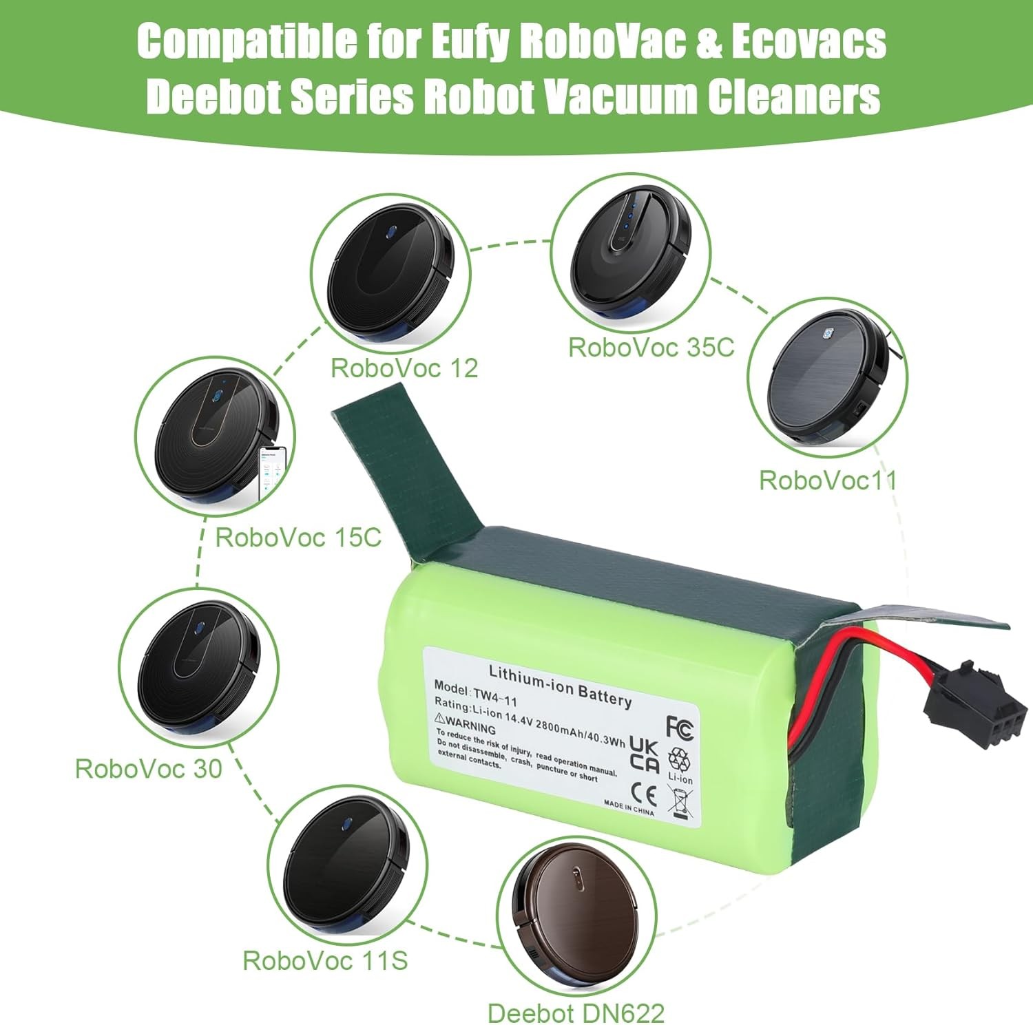 Eufy RoboVac 11S,11S Max, 12, 15T,15C,15C Max,25C,30,30C Max replacement battery