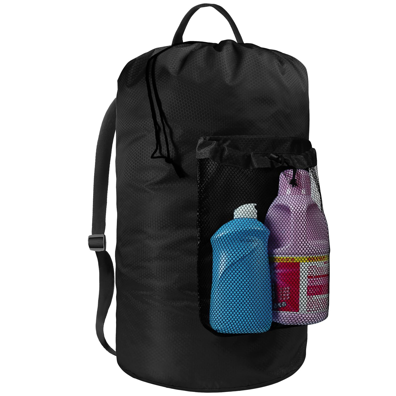 Laundry Bag with Shoulder Straps and Mesh 13″ x x 27″ inches, Black