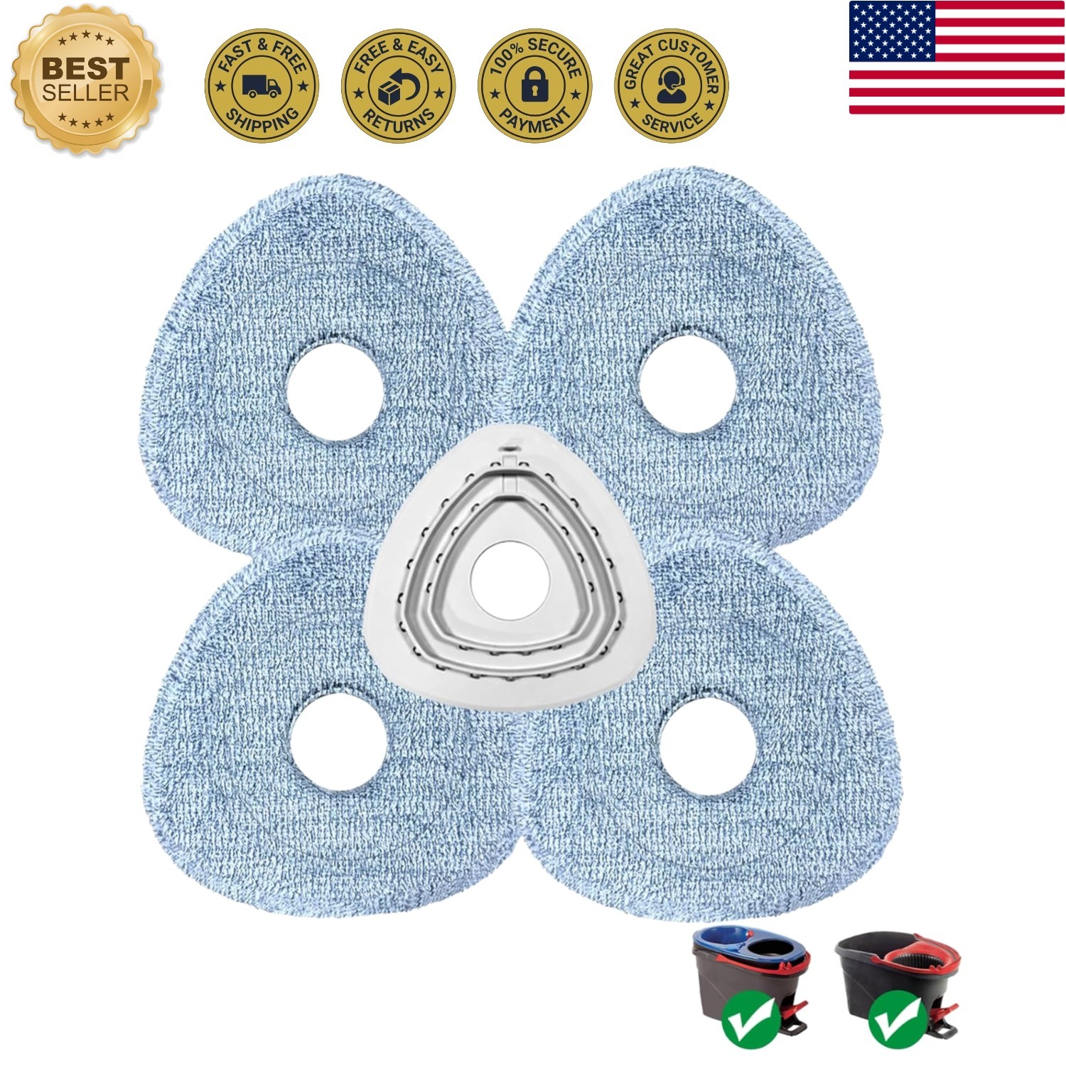 Mop Replacement Pad Set, 5 Pack Spin Mop Replace Pads Refill1105