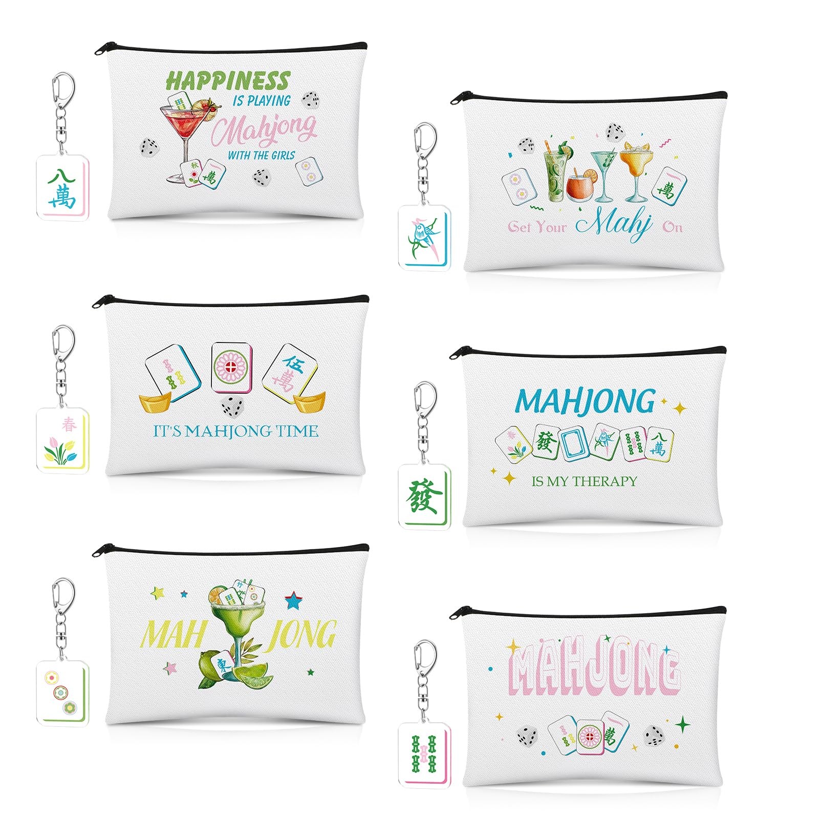 12Pcs Mahjong Tiles Bags Cosmetic 22cm × 15cm (8.66in × 5.91in), Multicolor