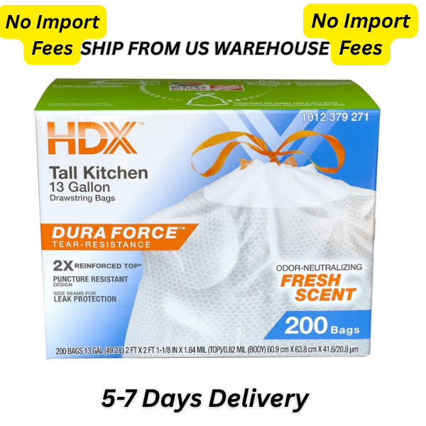 HDX 13 Gallon Reinforced Top Drawstring Fresh Scented Tall Kitchen Trash Bags wi