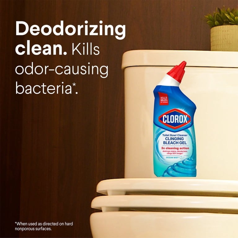 Clorox Clinging Bleach Gel Toilet Bowl Cleaner, Disinfecting, Ocean Mist 24 oz