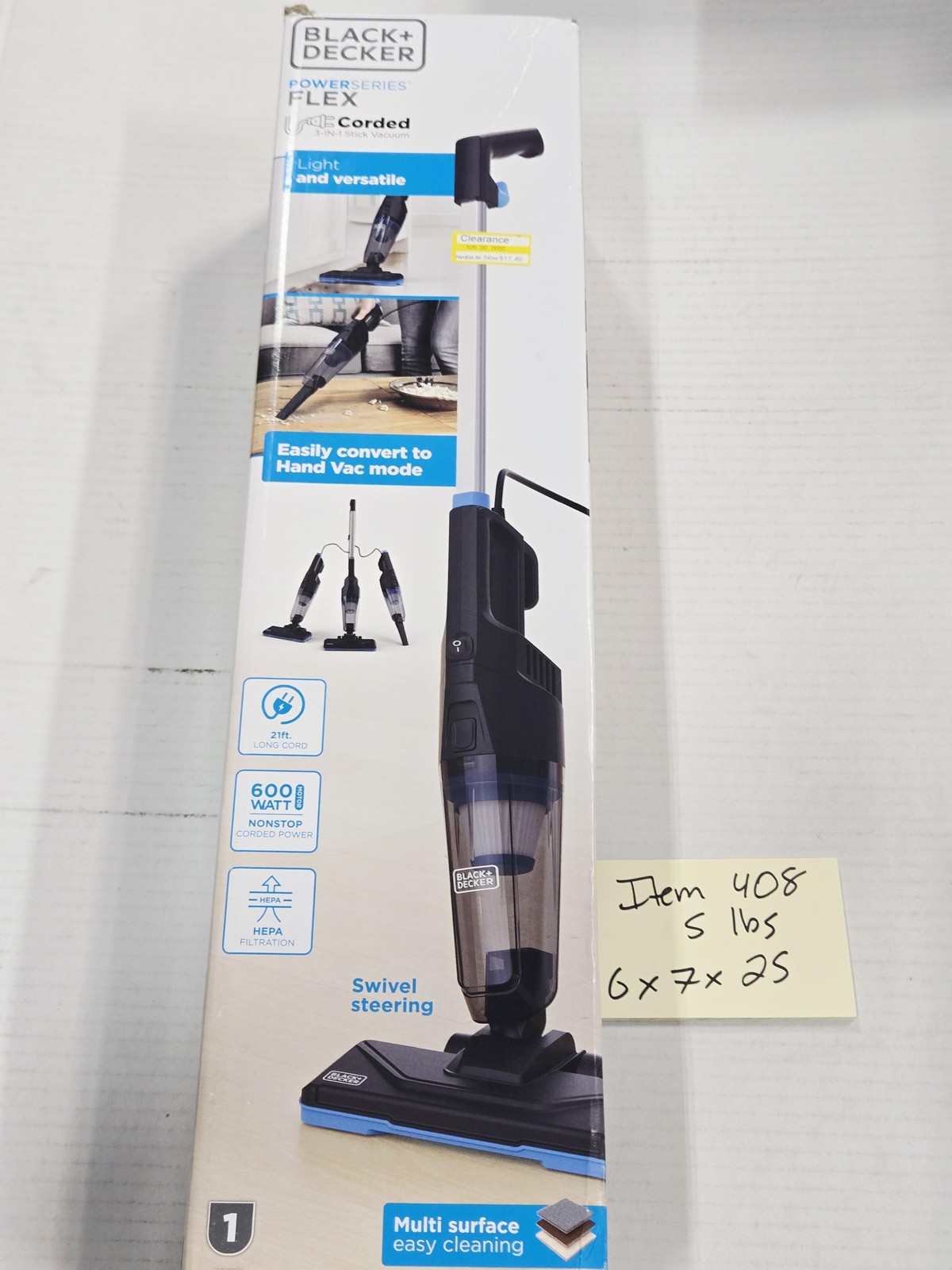 BLACK+DECKER Powerseries Flex 3-in-1 Corded Stick Vacuum 600W HEPA Lightweight
