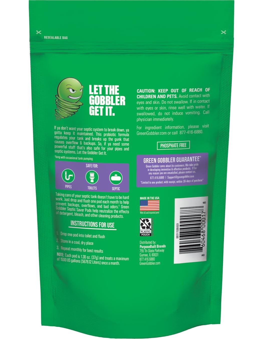 Green Gobbler Septic Saver Pods 6 Count Probiotic Drain Cleaner for Septic Sy…