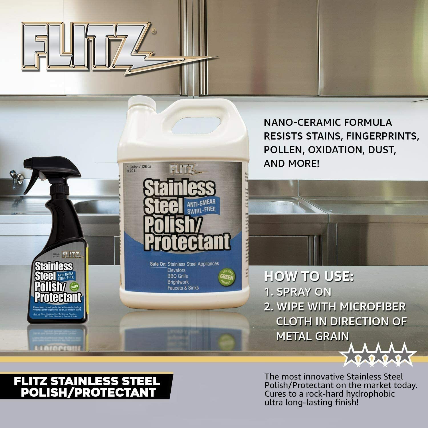 FLITZ Stainless Steel Polish & Protectant 32oz/946ml Spray Bottle (SEE VIDEO)