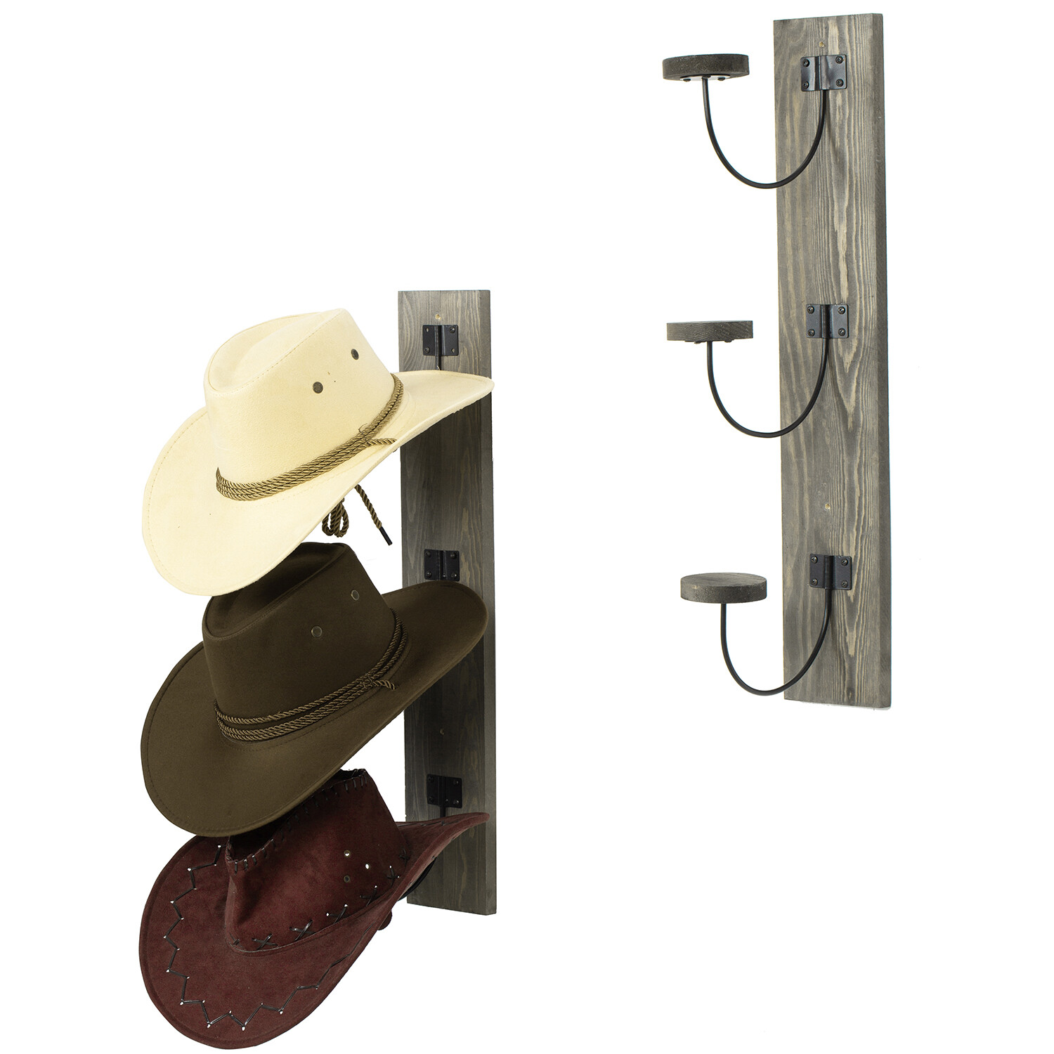 Vintage Solid Wood & Metal Wire Vertical Hat & Coat Storage Hooks Rack, Set of 2