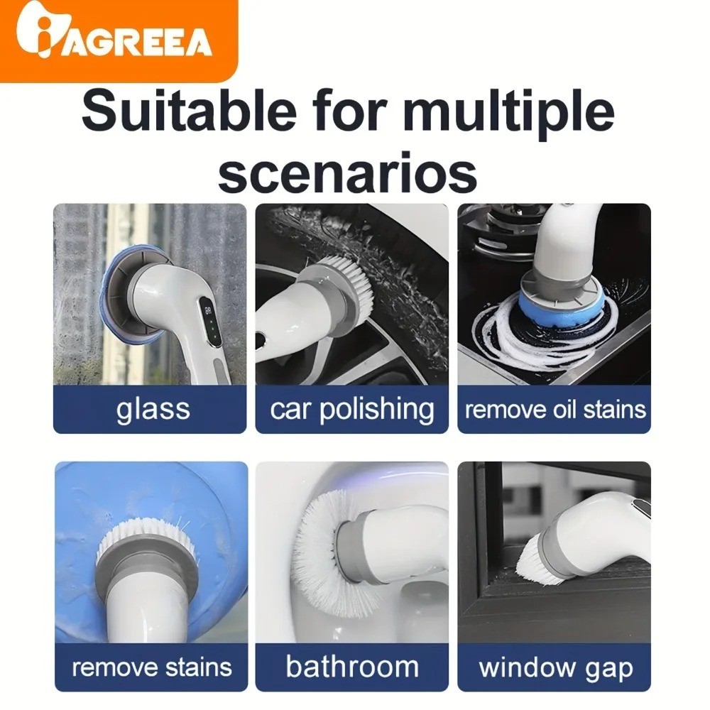 9-in-1 Electric Spin Scrubber Cordless Rechargeable Power Cleaning Brush Bathroo
