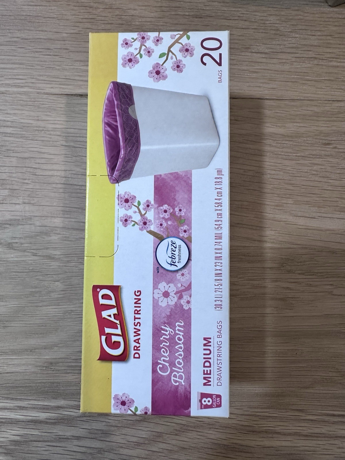 Glad OdorShield, 8 Boxes, Drawstring Trash Bags, Cherry Blossom, 8 Gallon, 160ct
