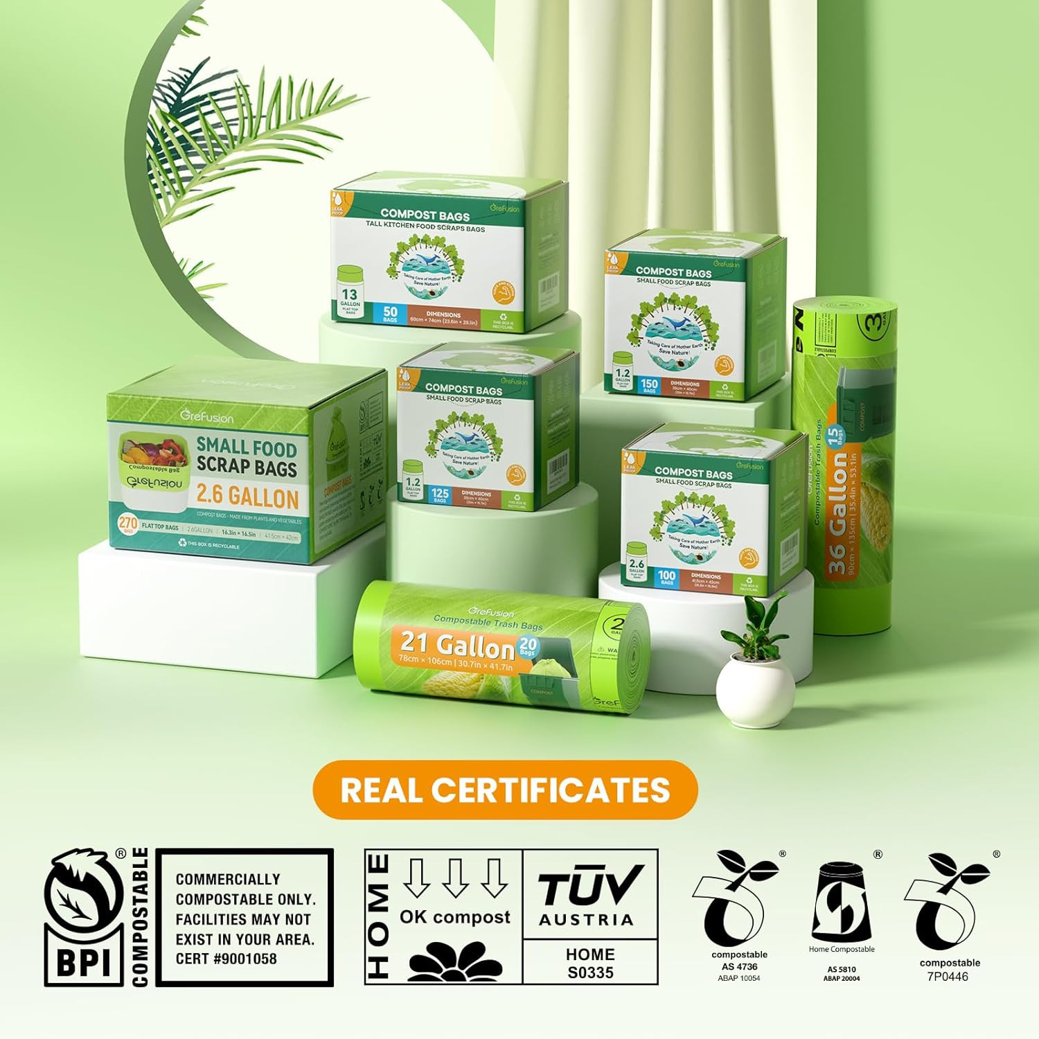 (Include 100+25 Bonus Bags) Compostable Bags 1.2-1.6 Gallon,Fits 0.75,1,1.2,1.3