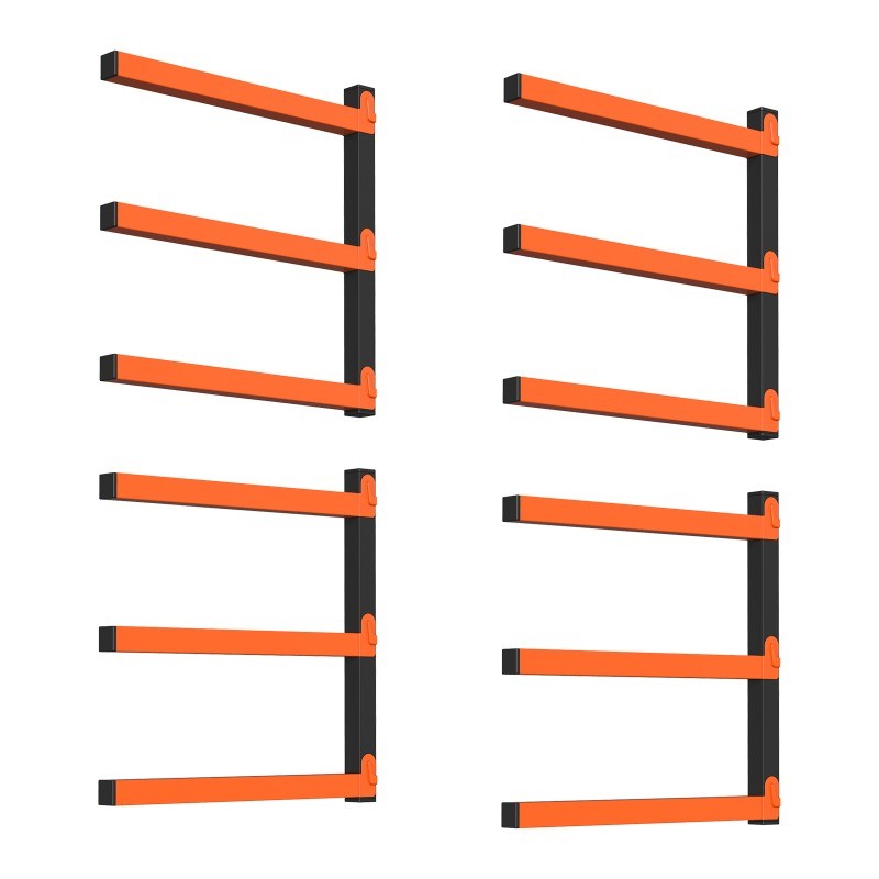 4 Packs Lumber Storage Rack Wood Organizer Heavy Duty 3-Level Wall Mount Rack