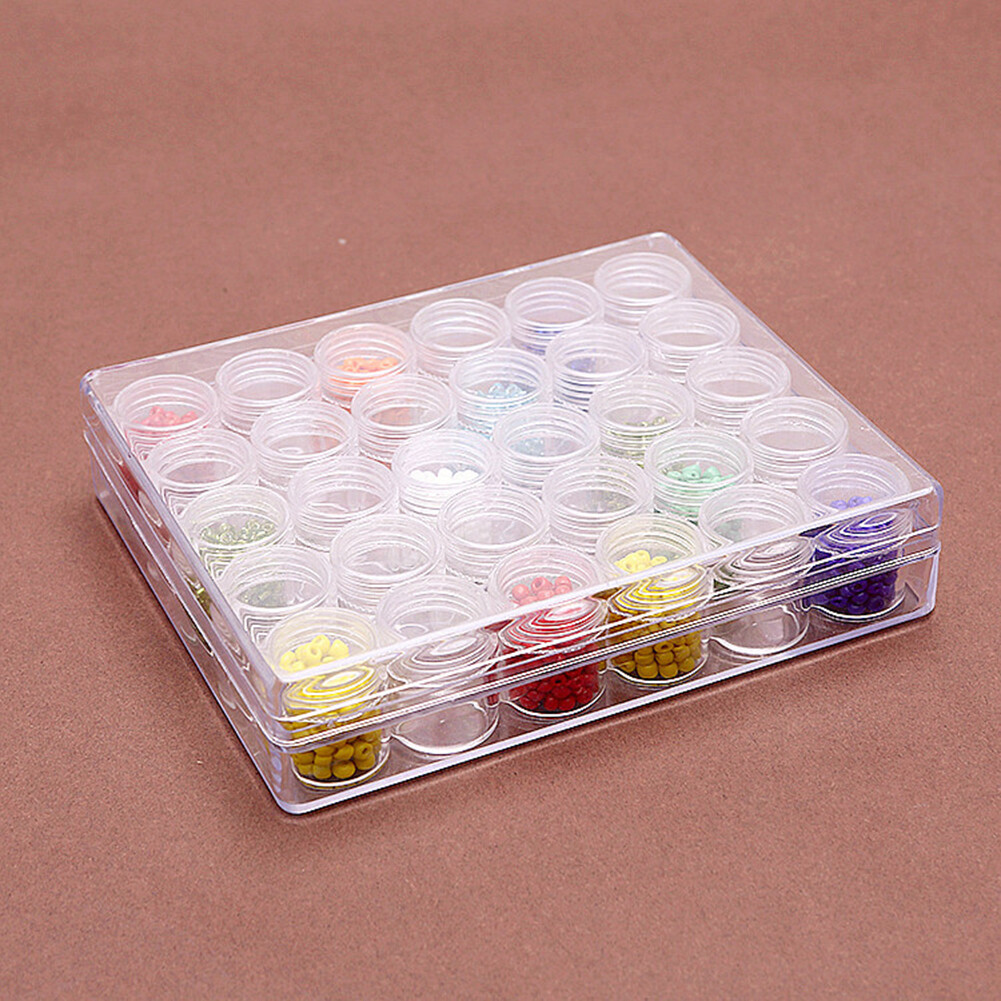 US 30-60 Pack Clear Bead Containers Storage Box Jars Transparent Bottles w/Box