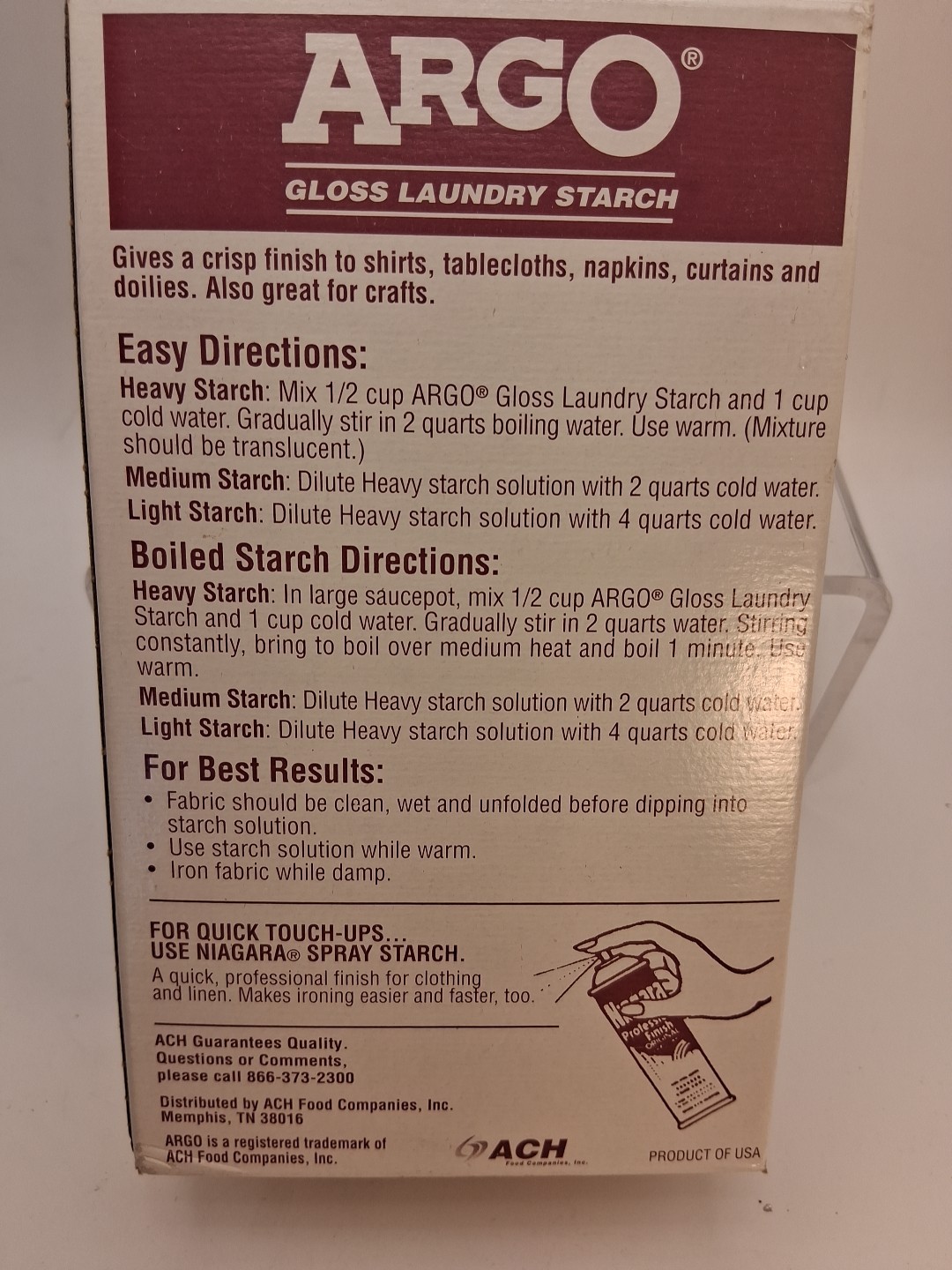 ARGO Gloss Laundry Starch Remove Greasy Spots 16 oz Sealed Expired 1 lb