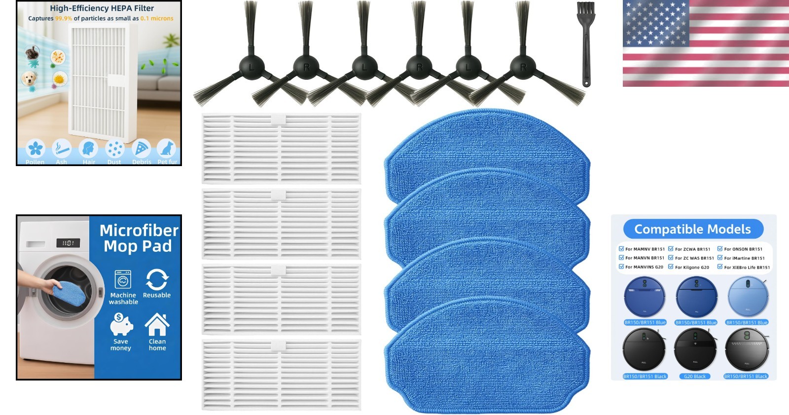 Versatile Replacement Accessories Set for MAMNV & Compatible Robot Vacuums