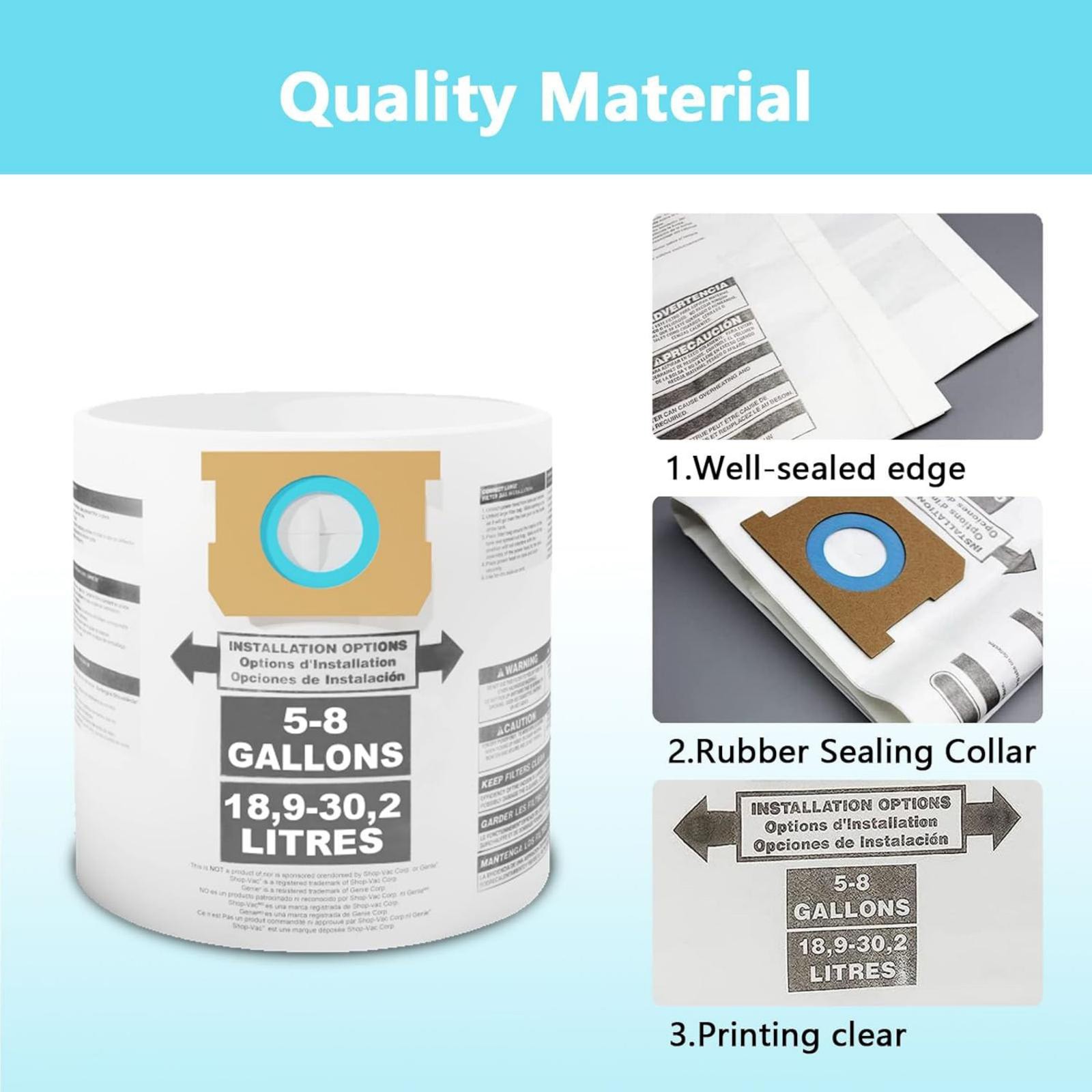 5 Pack Vacuum Cleaner Dust Collection Bags Fit For Ridgid VF3503, VF2004