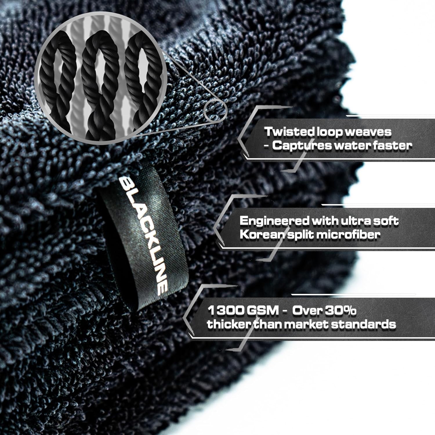 Blackline 24×36 Microfiber Drying Towel, 1300GSM, Streak Lint Free