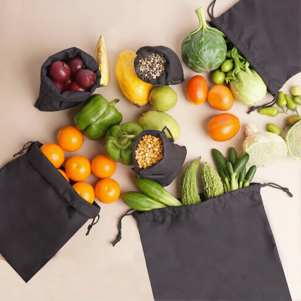 CharkaBags – 3 x 5 Inches Black Single Drawstring Reusable Washable Muslin Bags