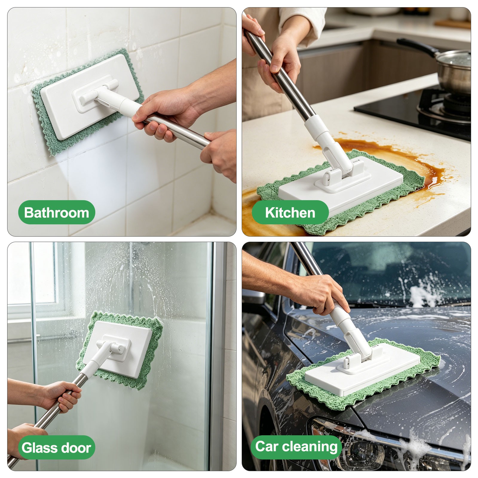 Snap Grip Mini Mop 100cm Adjustable Long Handle Dust Mop with 4 Cloths for Glass