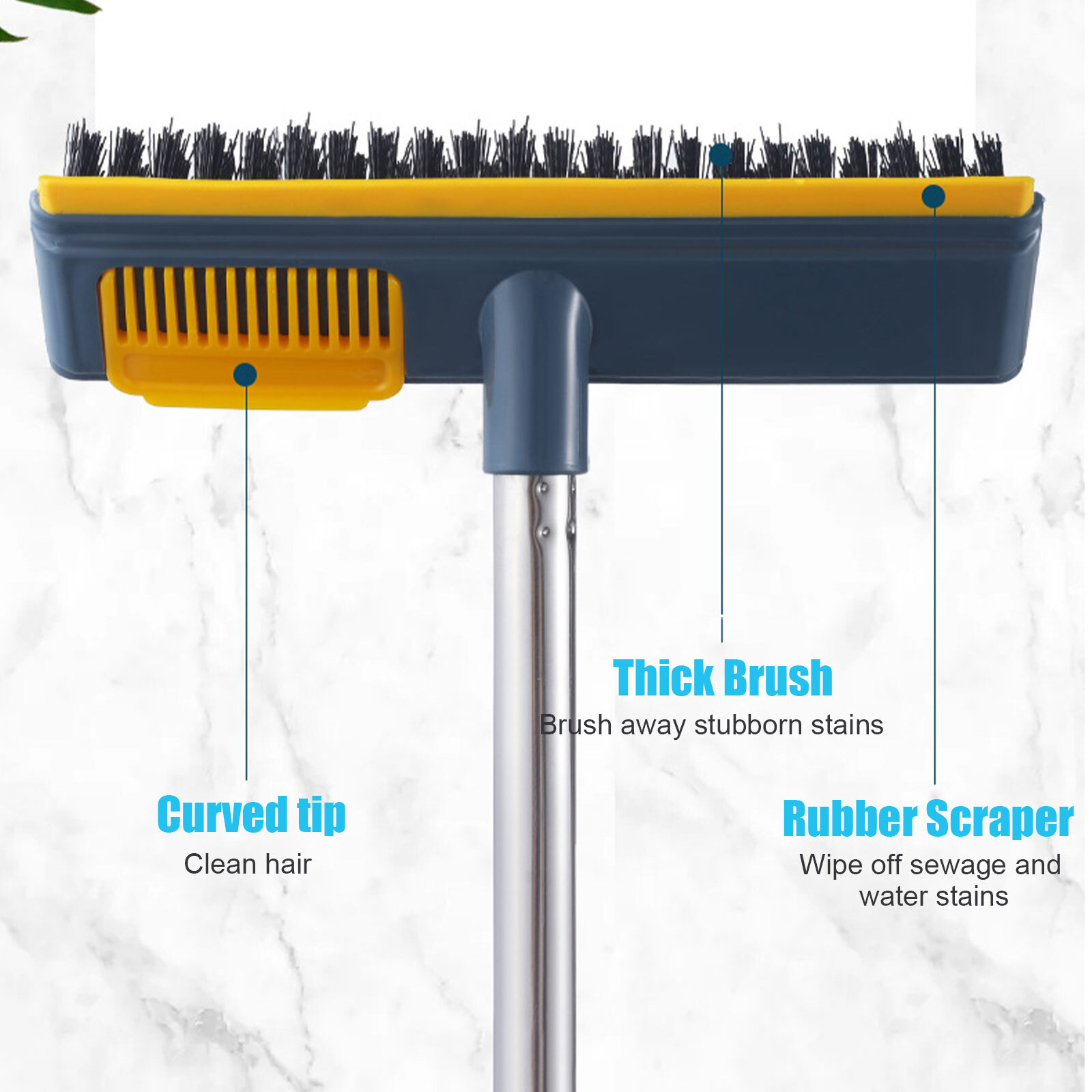 Floor Scrub Brush 2 in 1 Cleaning Scraper & Push Broom Stiff Bristle Long Handle