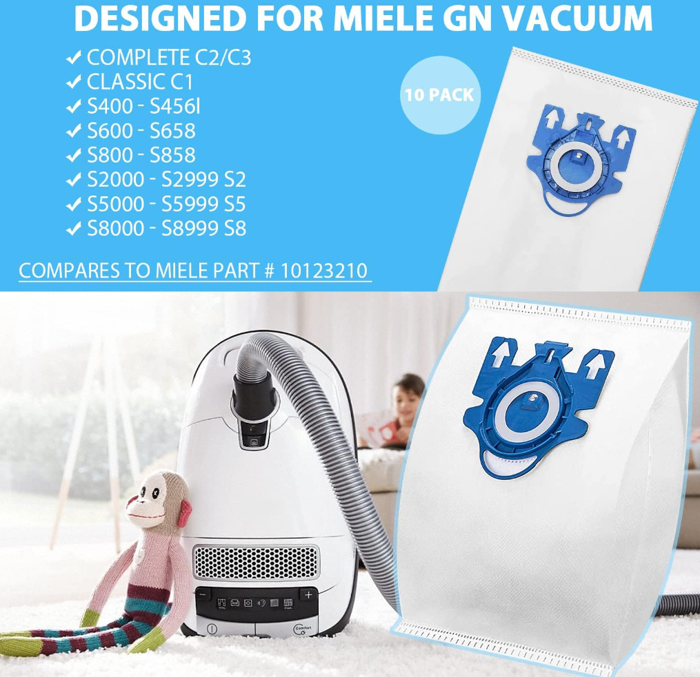 Miele Vacuum Bags GN Vacuum Cleaner Bags Dust Bags replacement 10-Pack w/ Filter