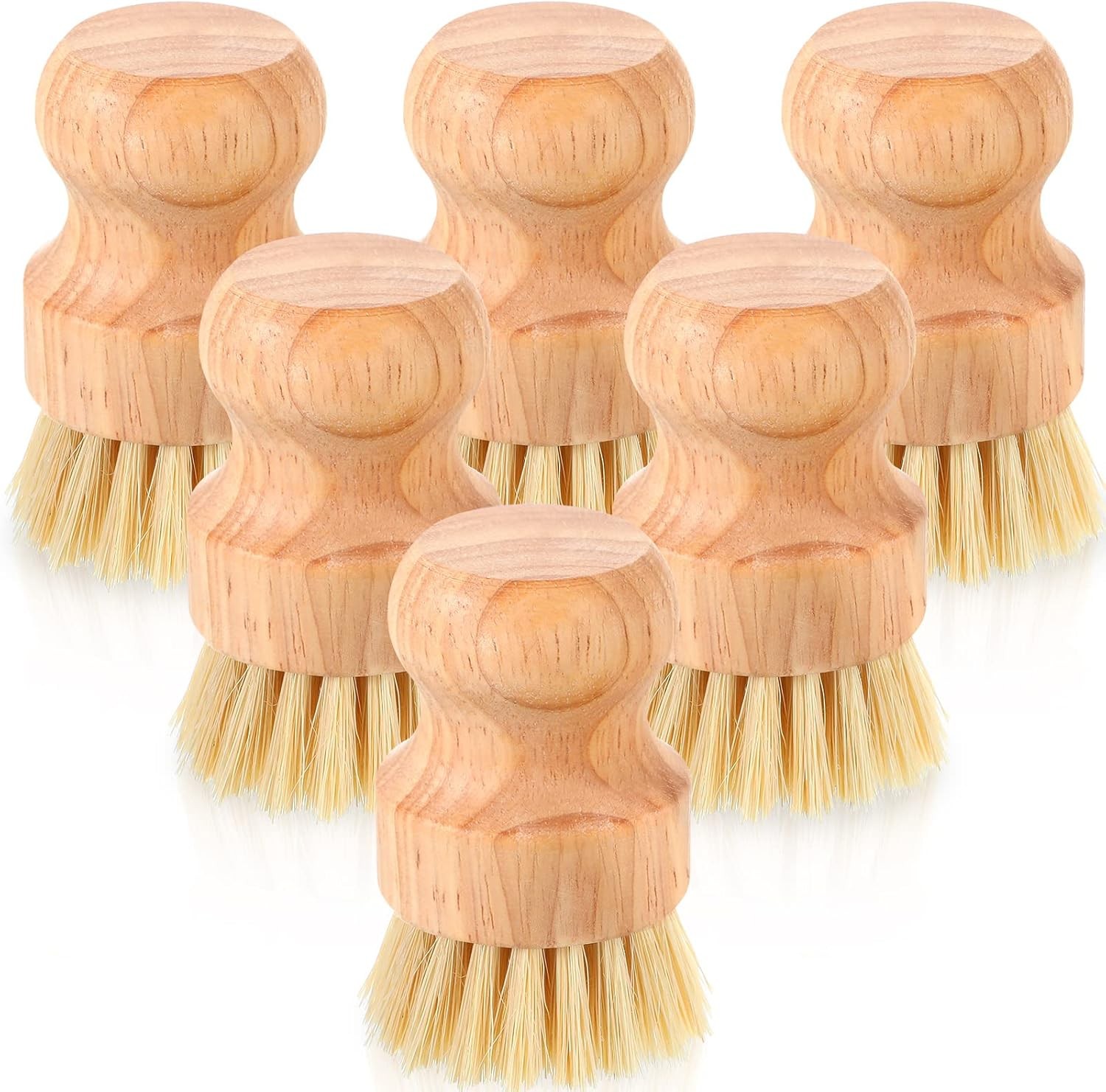 6 Packs Bamboo Dish Scrub Brushes Wooden Scrubbers Set Kitchen Dishwashing