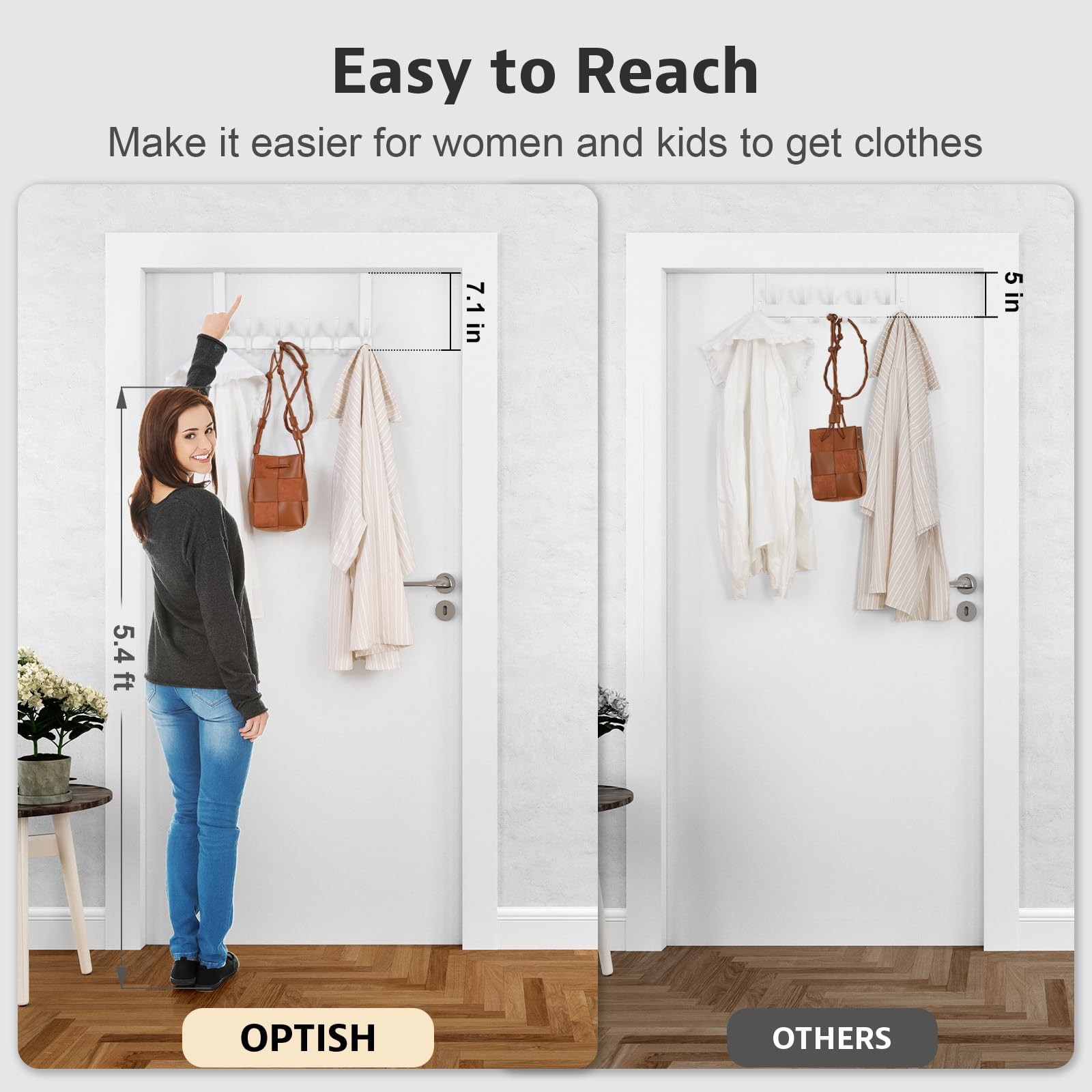 Optish Over The Door Hooks, Hanger Hooks for Hanging, 1 Pack, White