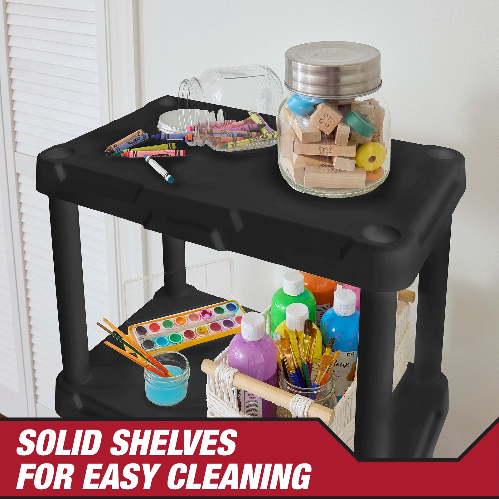 4-Shelf Black Plastic Storage Shelf, 22″ W x 14″ D x 47″ H,
