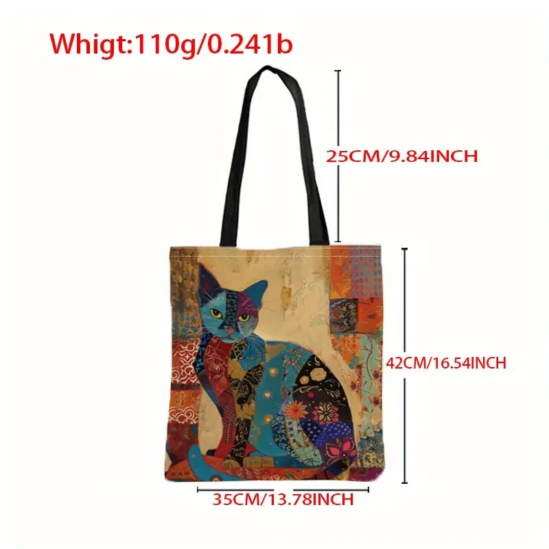 Flower Cat Pattern Tote Bag, Aesthetic Canvas School Shoulder Bag Lightweight