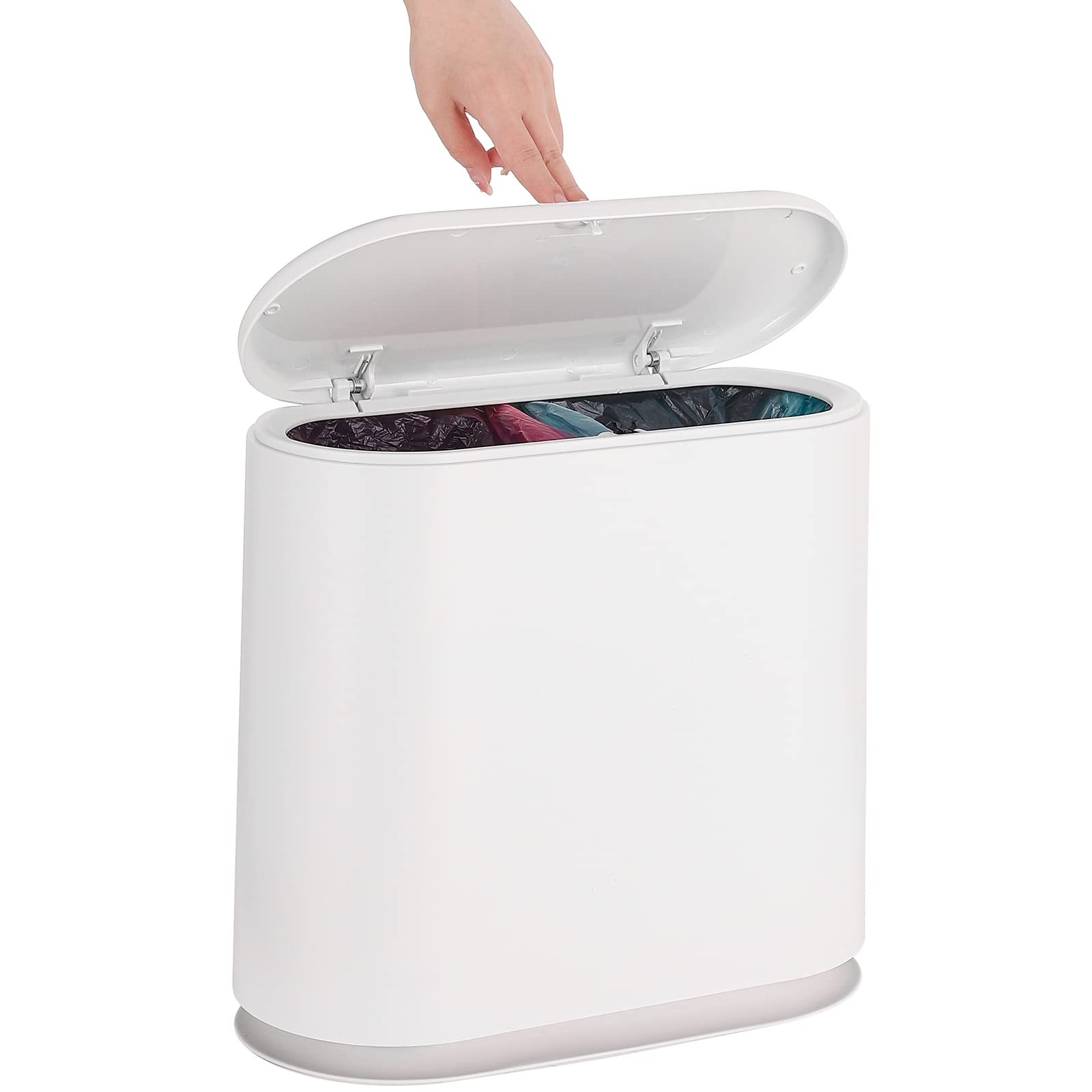 12L 2.7 Gallon Slim Plastic Bathroom Trash Can Press Lid Dog Proof White