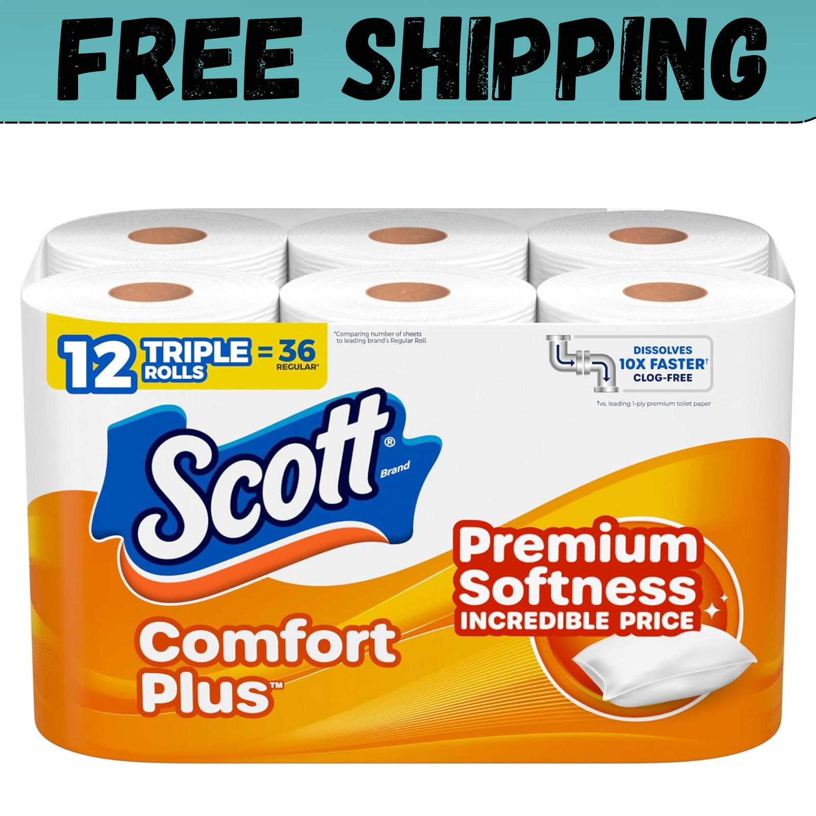 Scott ComfortPlus Toilet Paper, 12 Double 231 sheets (Pack of 12), White