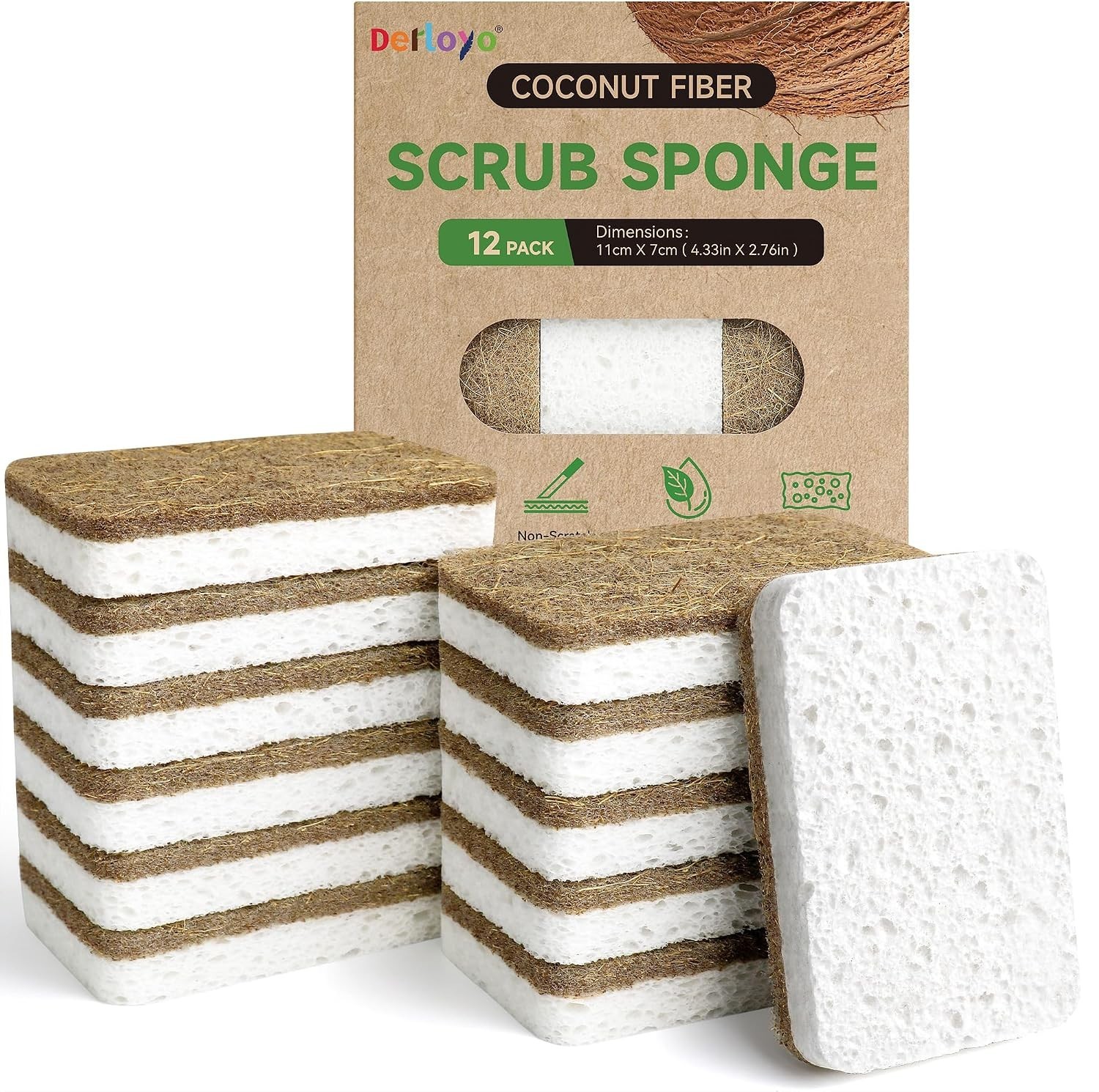 12 Count Plant-Based Kitchen Sponges, Compostable Cellulose Sponge, Biodegrad…