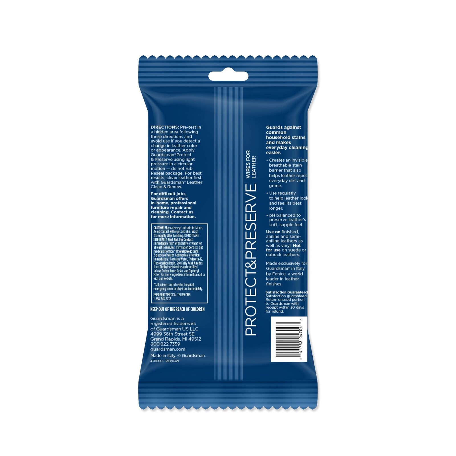 Guardsman Protect & Preserve Wipes For Leather Repels Stains, Retains Color and