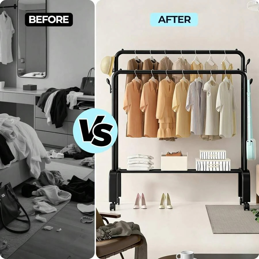Adjustable Foldable Stainless Steel Clothes Rack Dual Rods