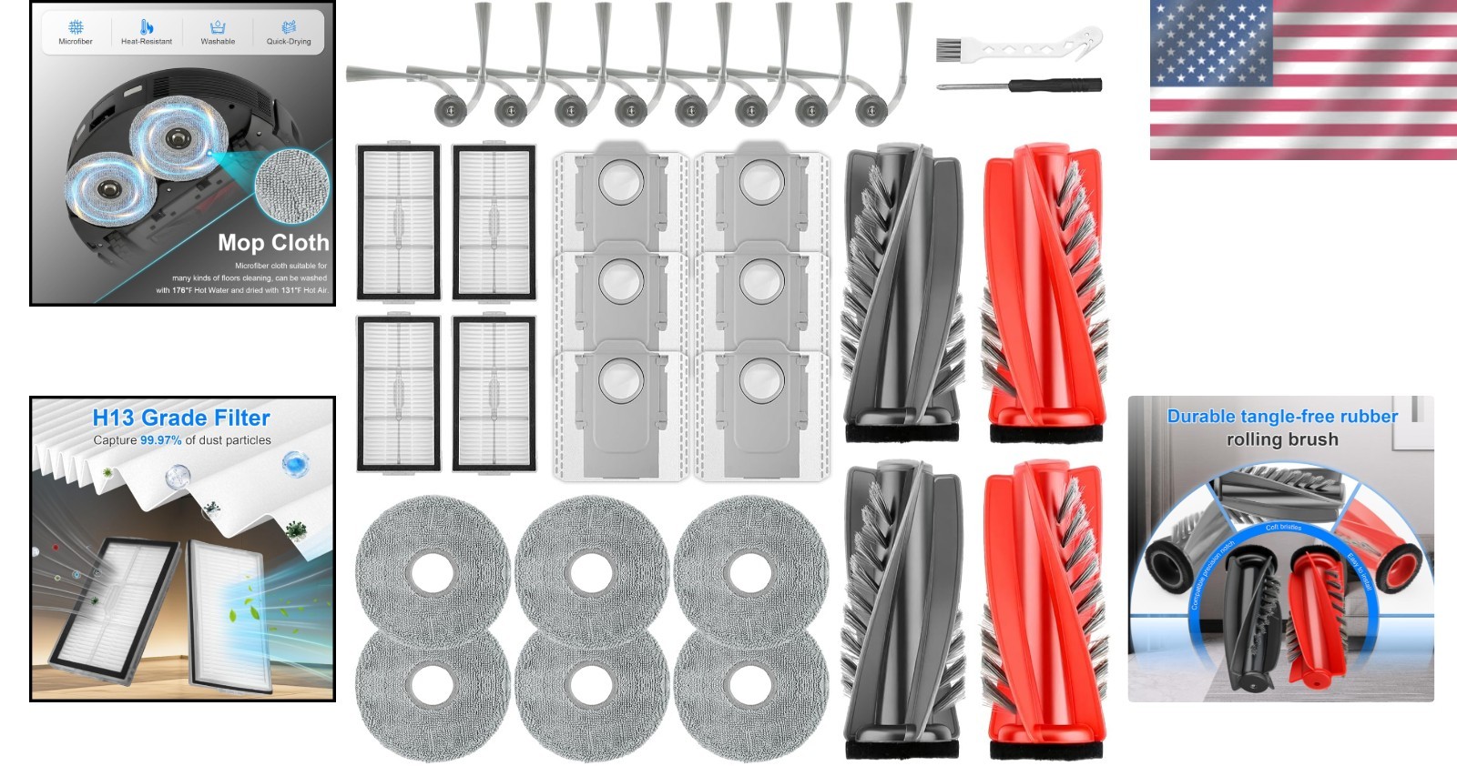 Replacement Parts Kit for Roborock 10R & Qrevo CurvX Vacuum