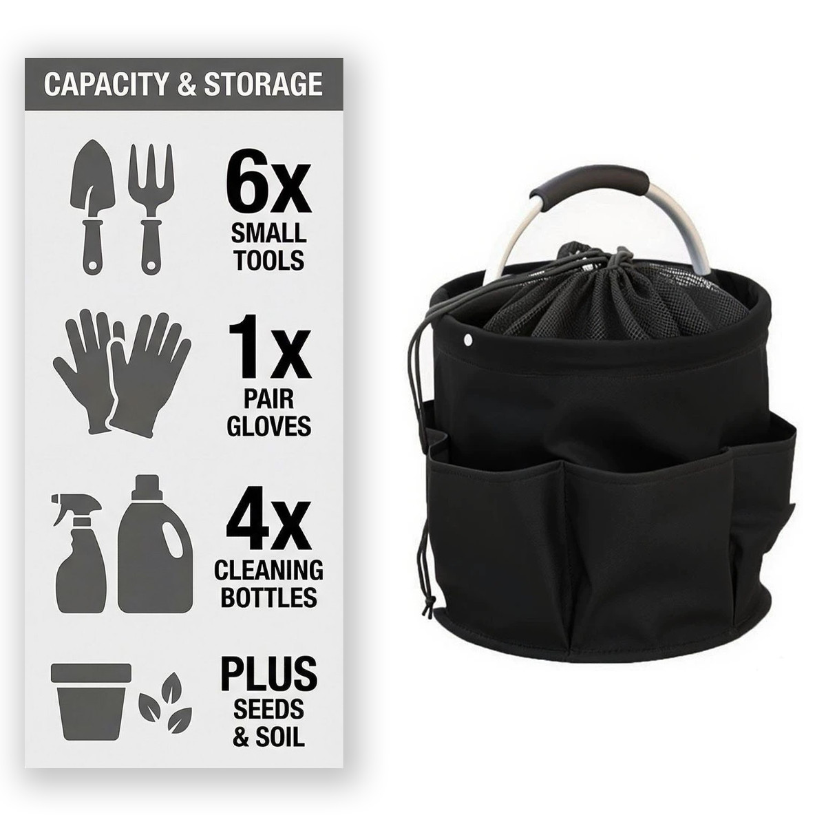 Cleaning Caddy Organizer Bag with Handle Waterproof Oxford Cloth Storage Black