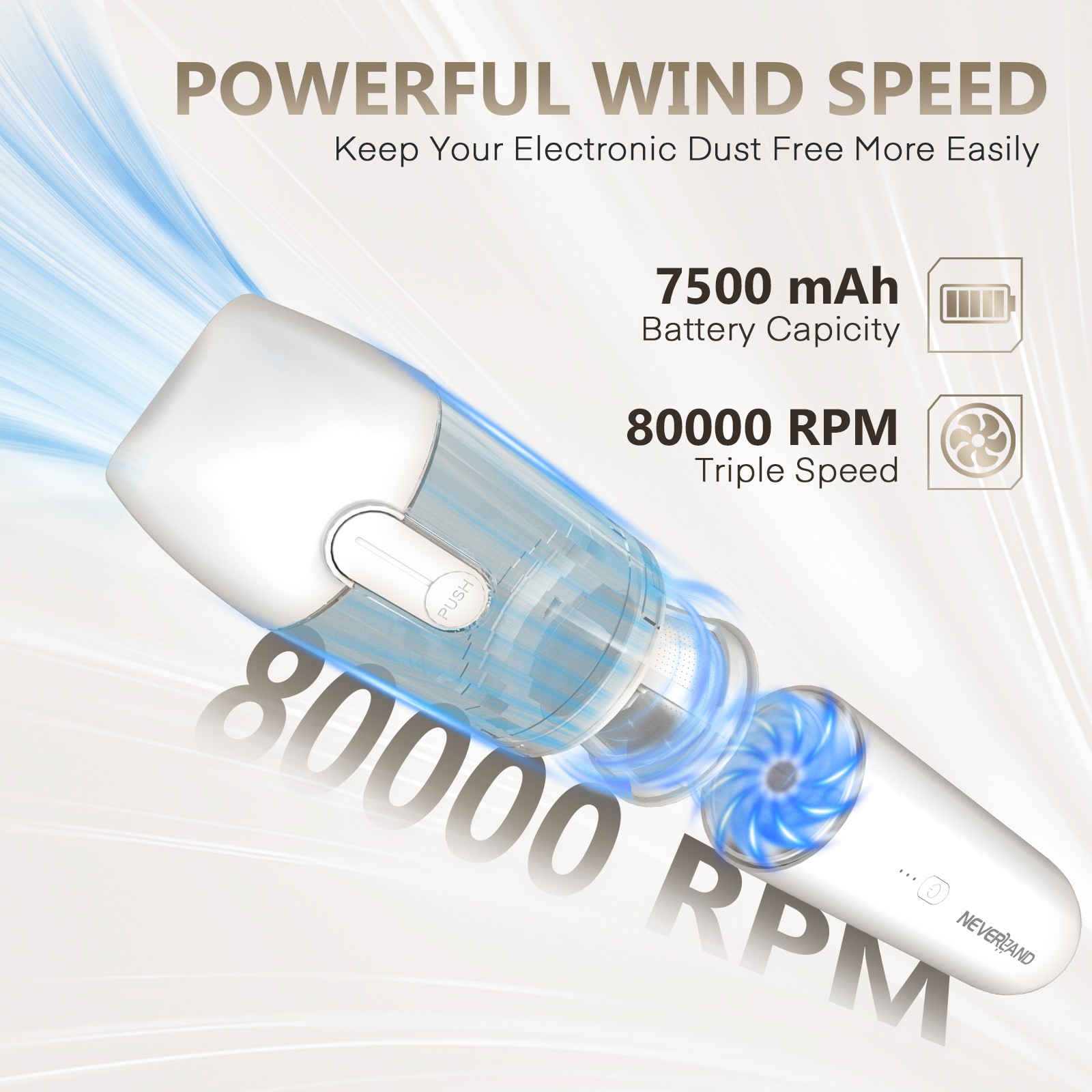 4-in-1 Portable Mini Cordless Vacuum Cleaner Handheld 80000RPM 7500mAh Battery